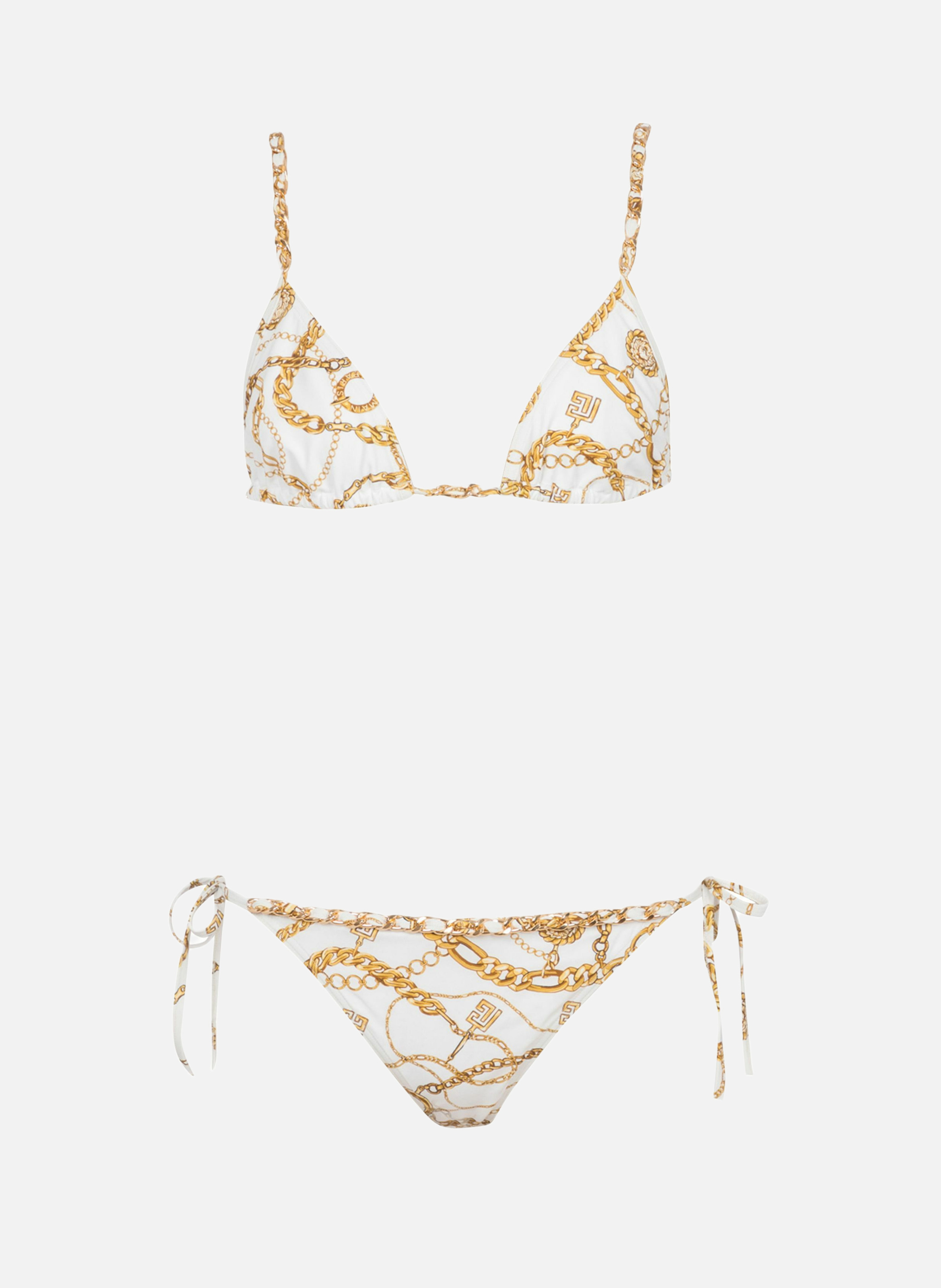 Maillot de bain deux pièces imprimé motif chaînes BALMAIN Doré