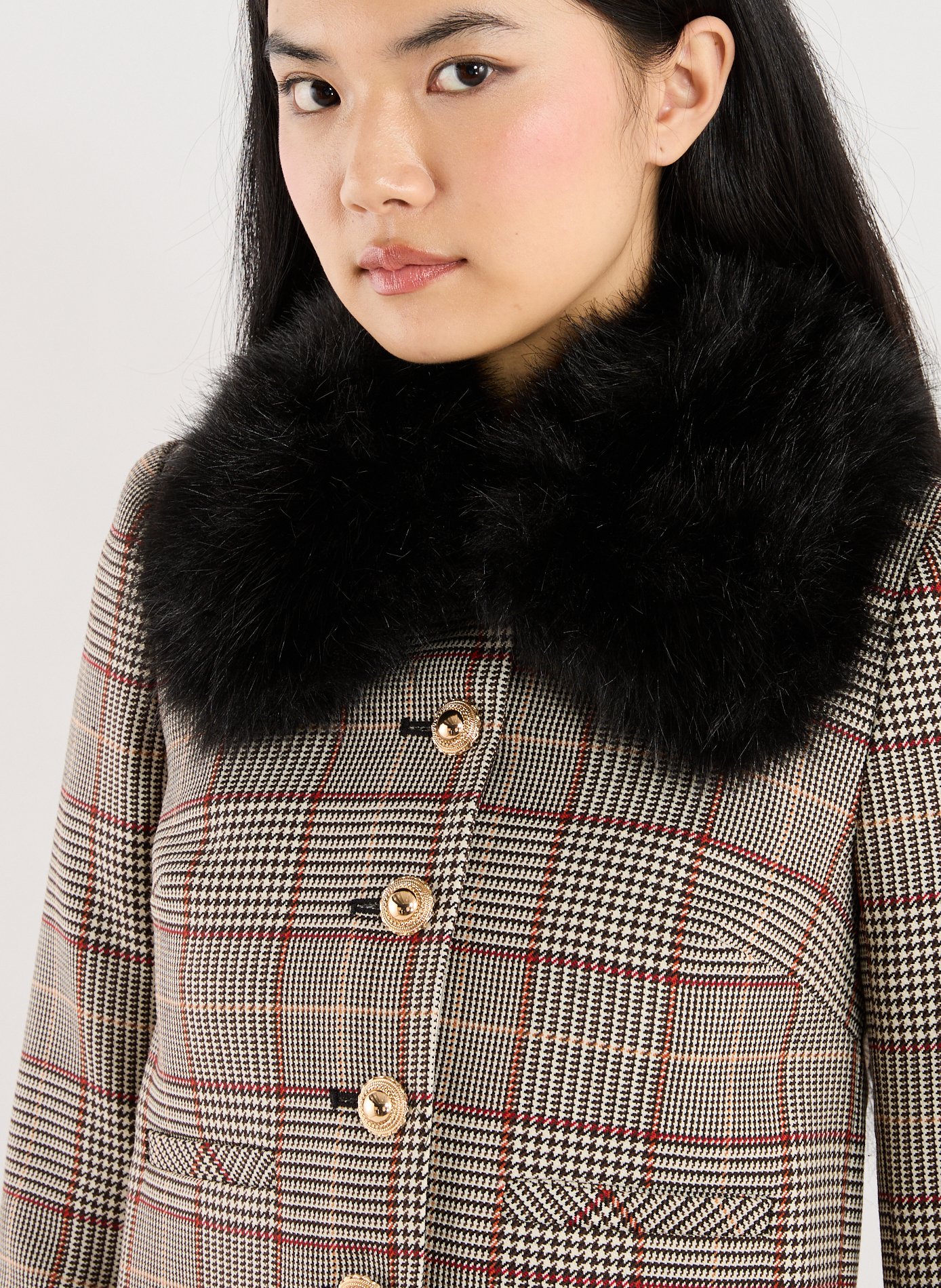 Short checkered jacket SELF PORTRAIT Brown