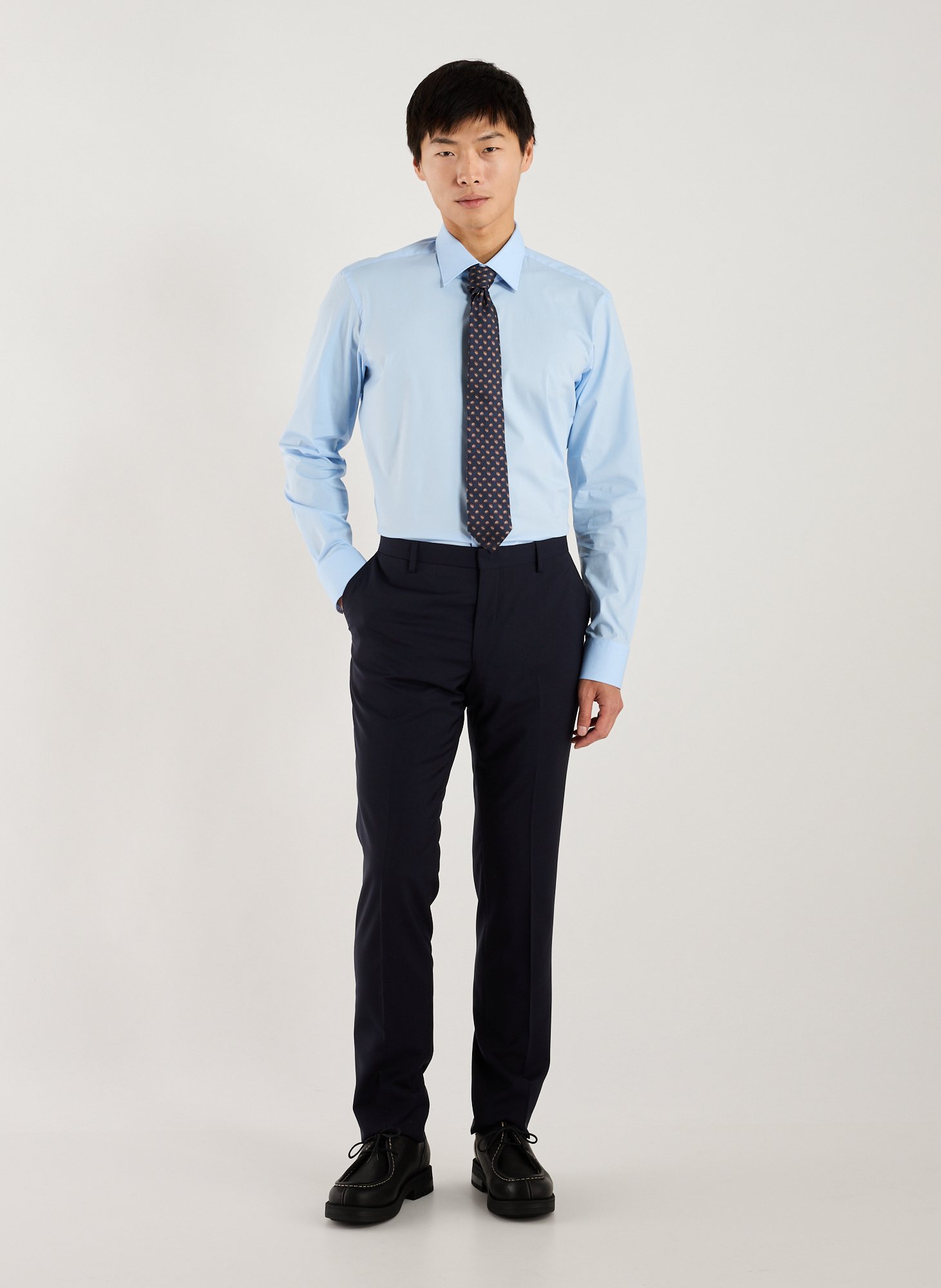 Chemise droite en coton mélangé BOSS Bleu