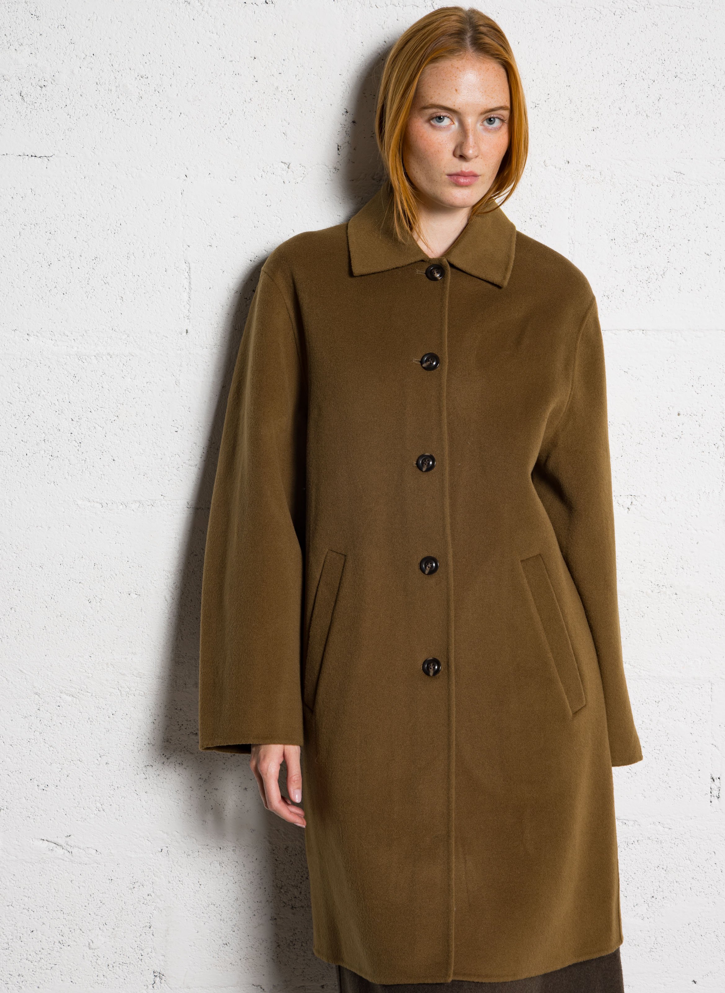 Manteau droit col classique en laine mélangée faubourg SOEUR Marron