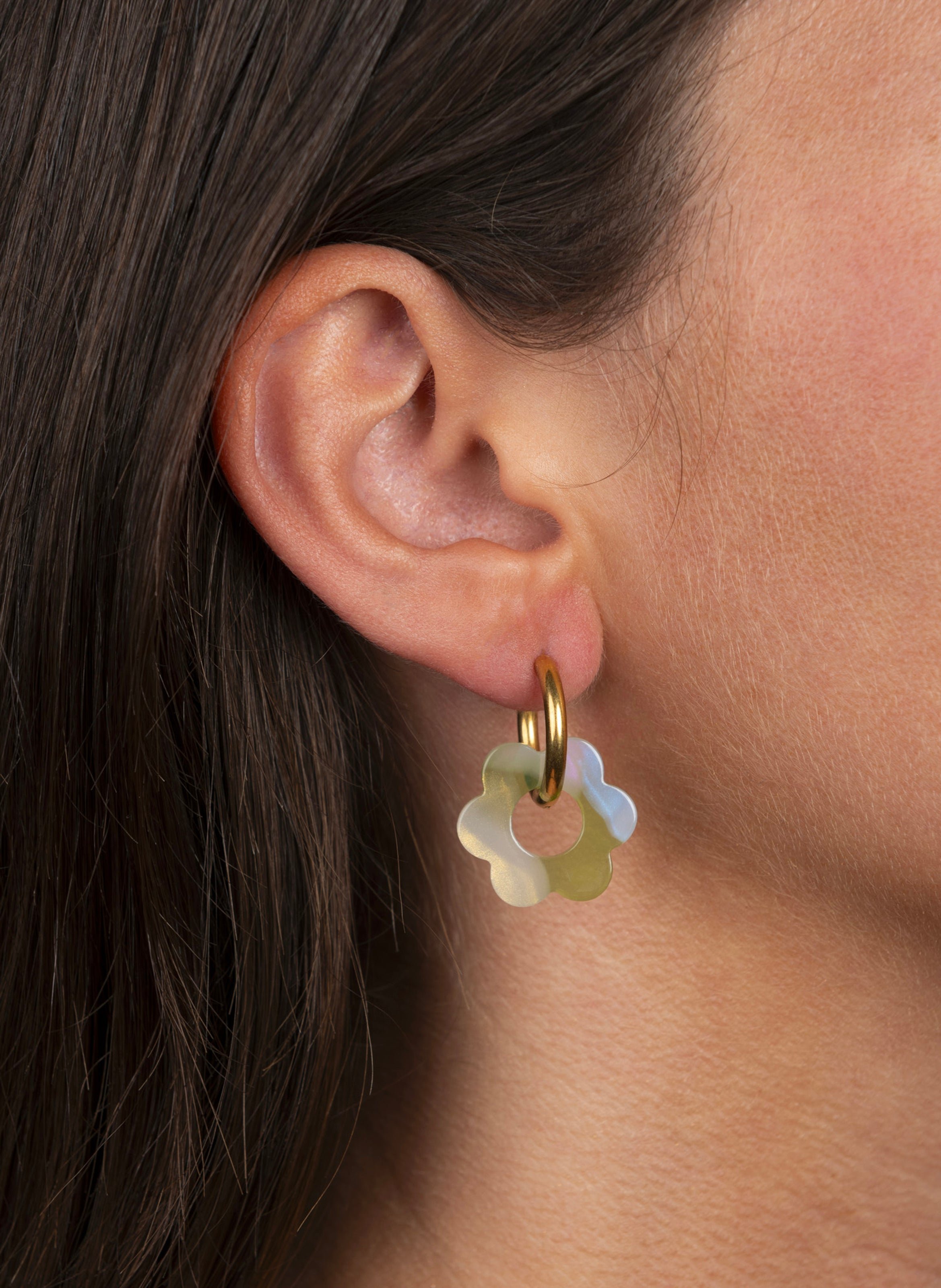 Boucles d'oreilles Baby Fleurette avec anneaux en acier inoxydable doré Vert