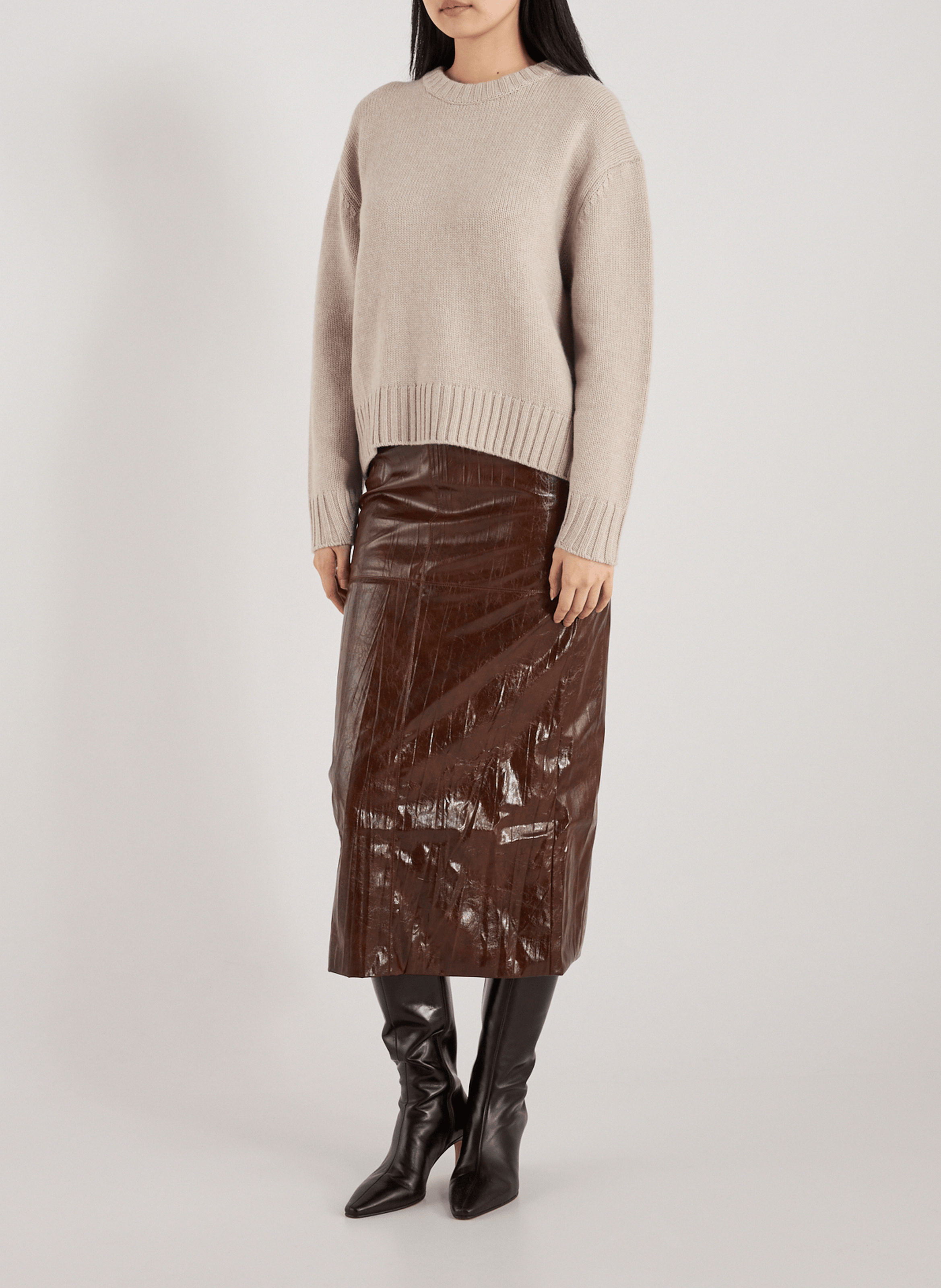 Pull ample à col rond en laine et cachemire ALMADA Beige