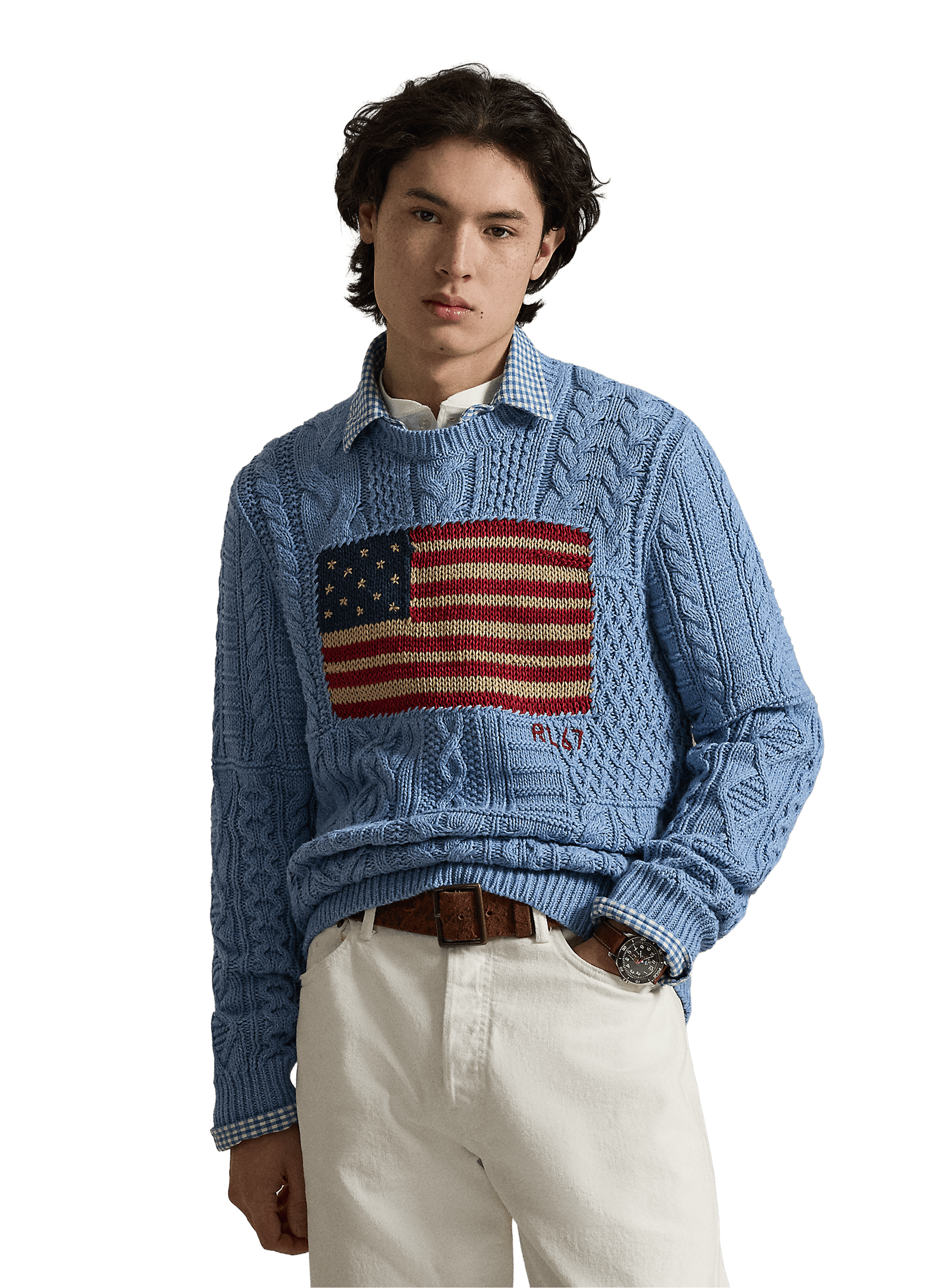 Pull maille drapeau USA en coton POLO RALPH LAUREN Blue