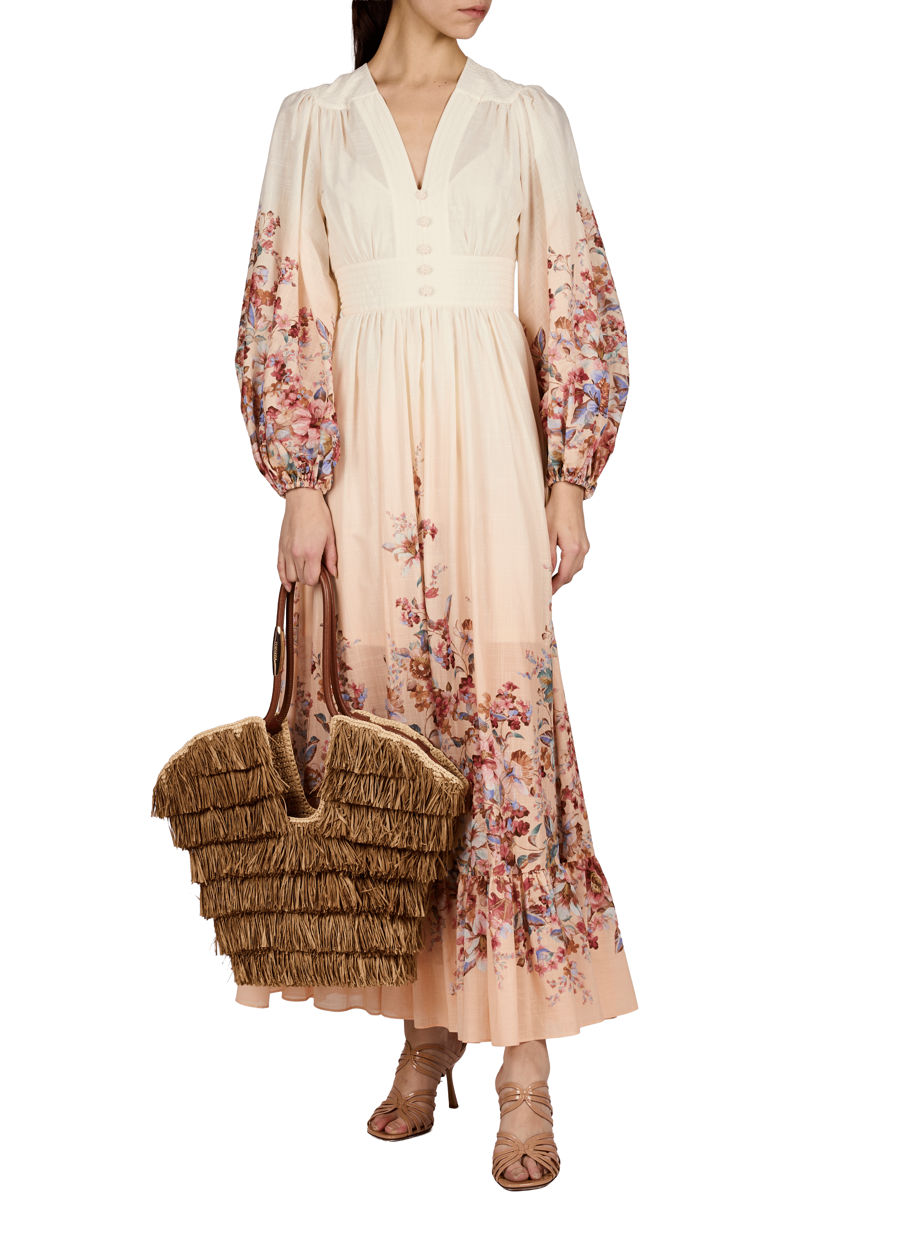 Robe longue imprimée col V en coton ZIMMERMANN Multicolore