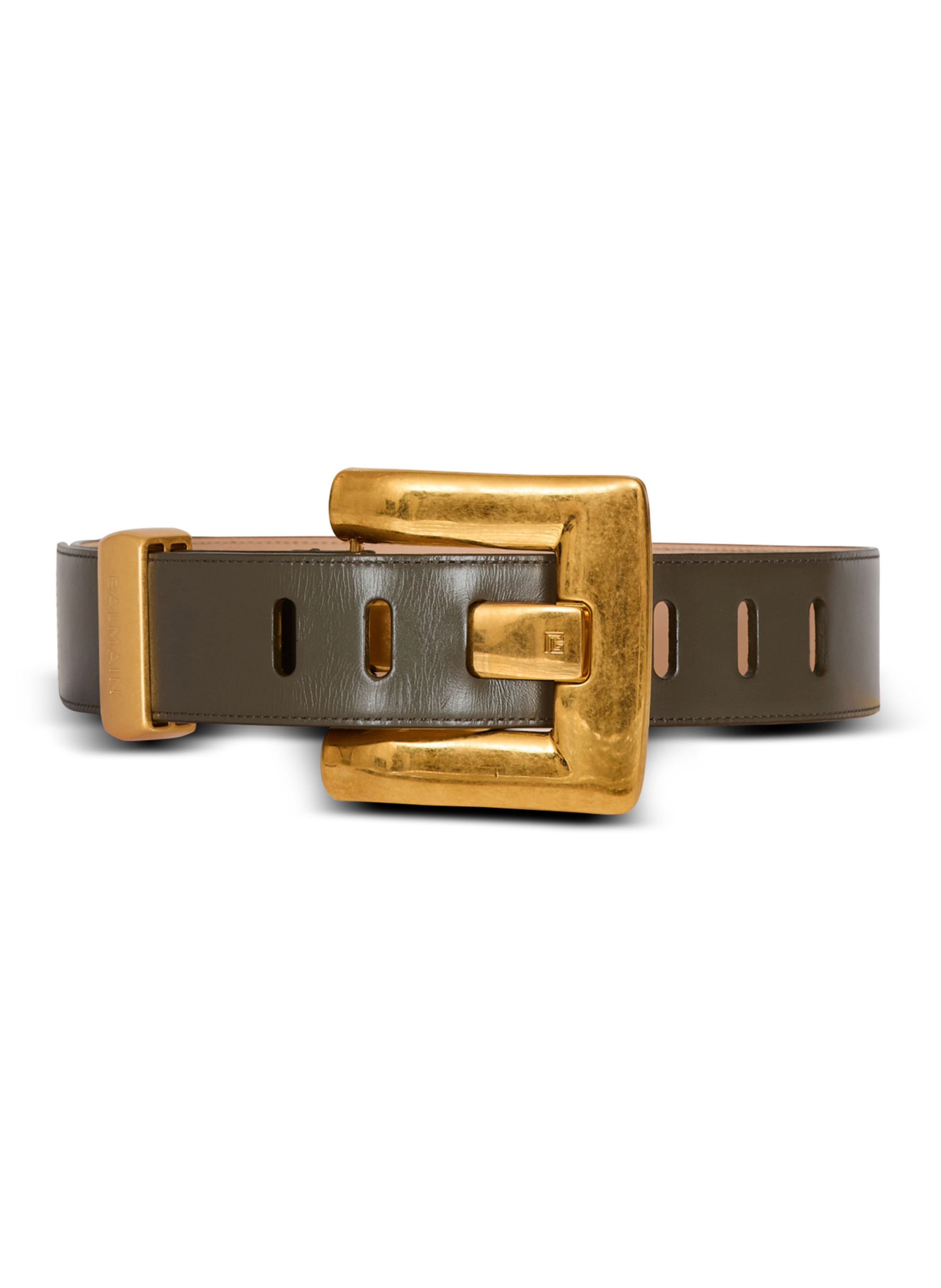 Ceinture anthem en cuir de veau BALMAIN Vert