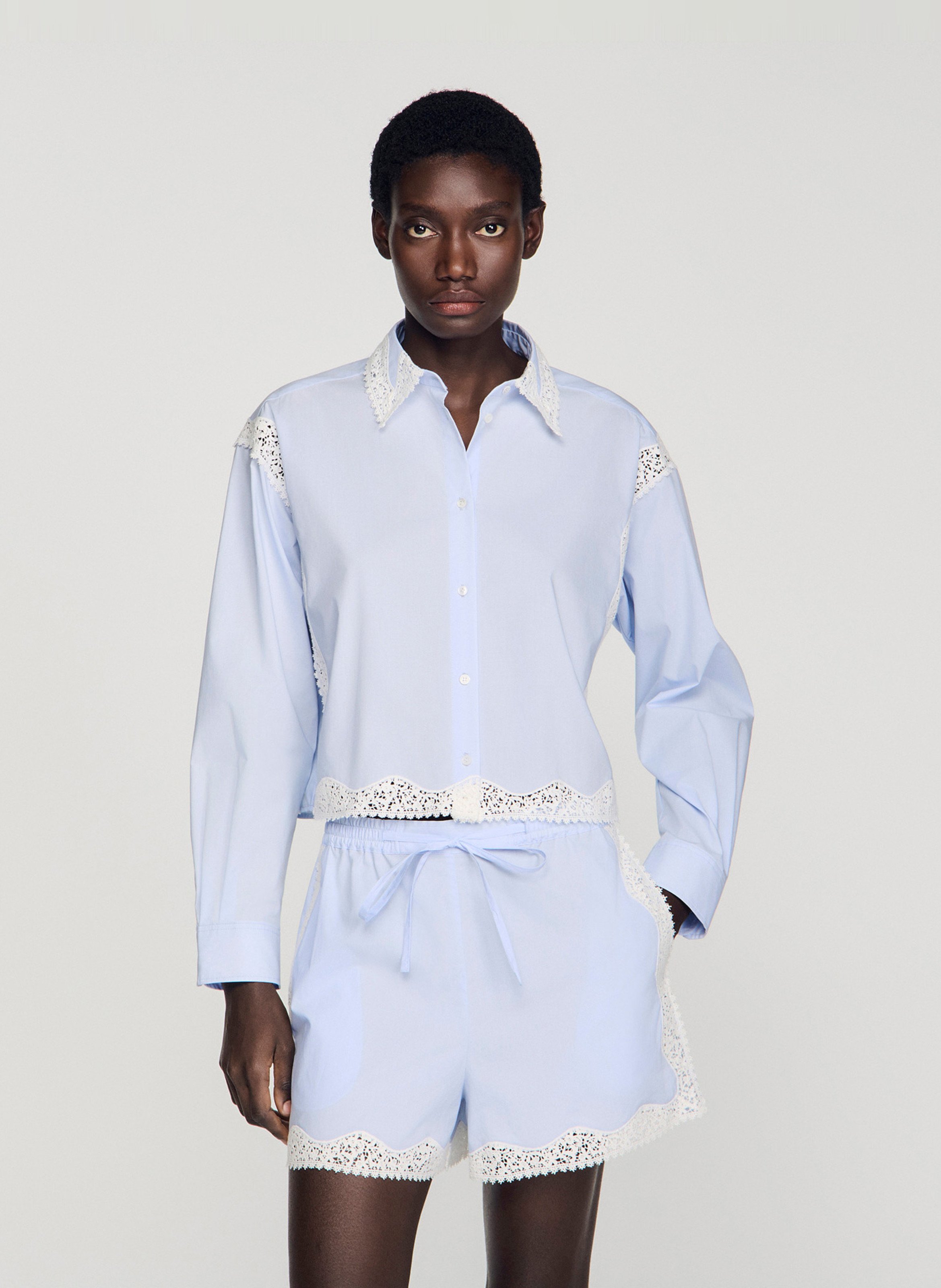 Chemise droite col classique en coton SANDRO Bleu