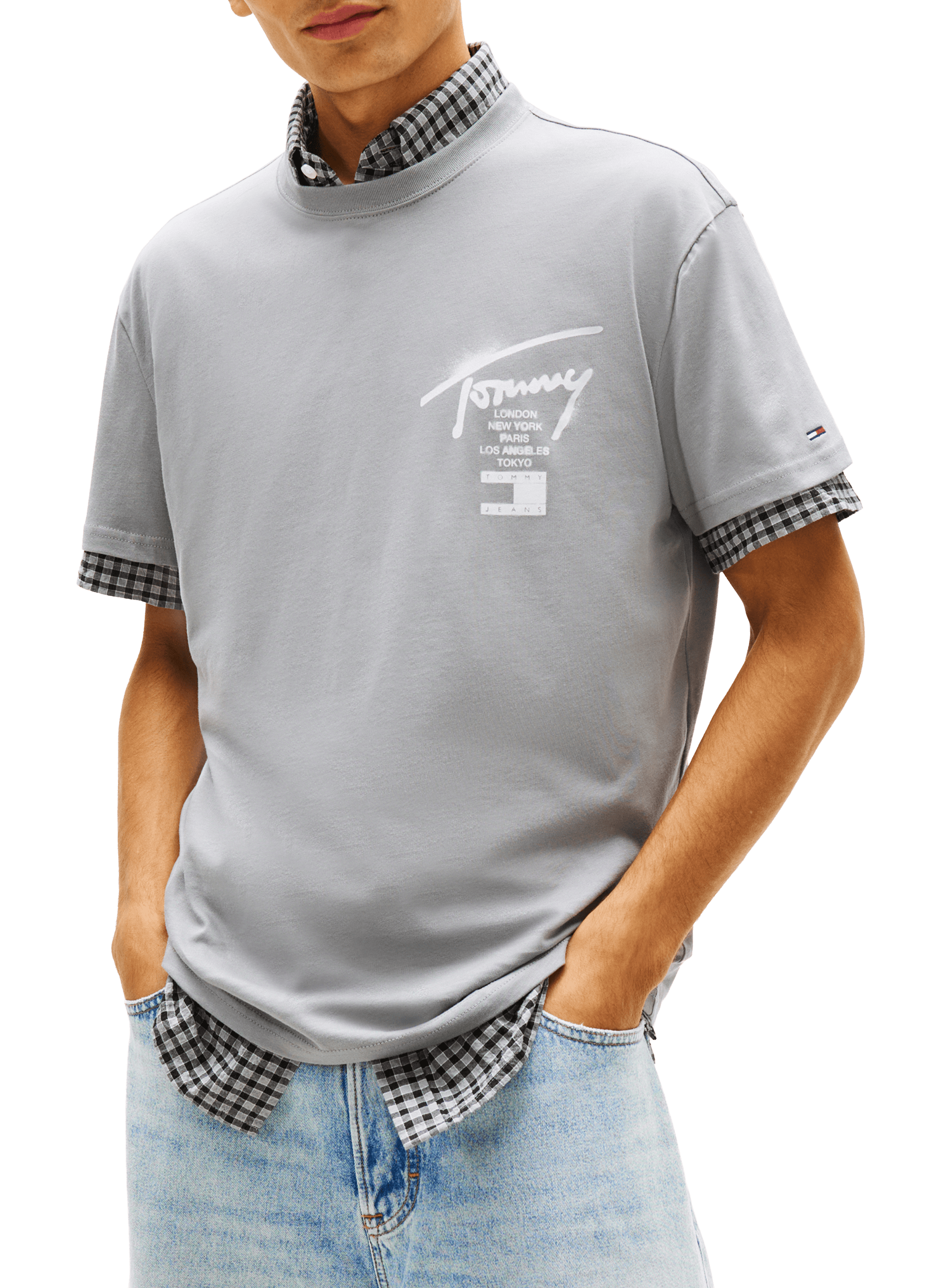 T-shirt imprimé en coton TOMMY HILFIGER Gris