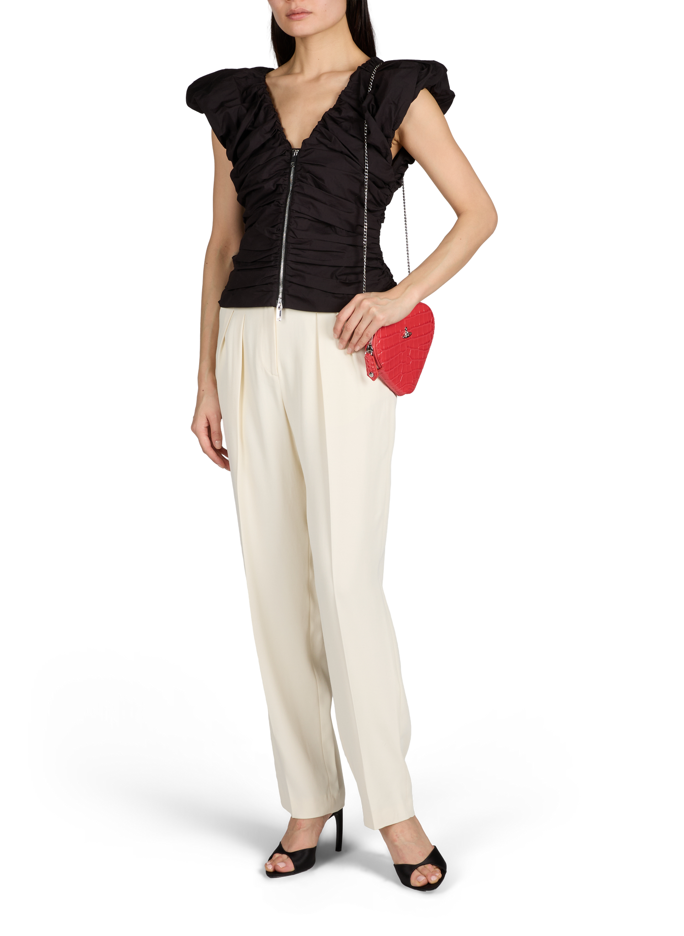 Pleated cotton-blend top GANNI Black