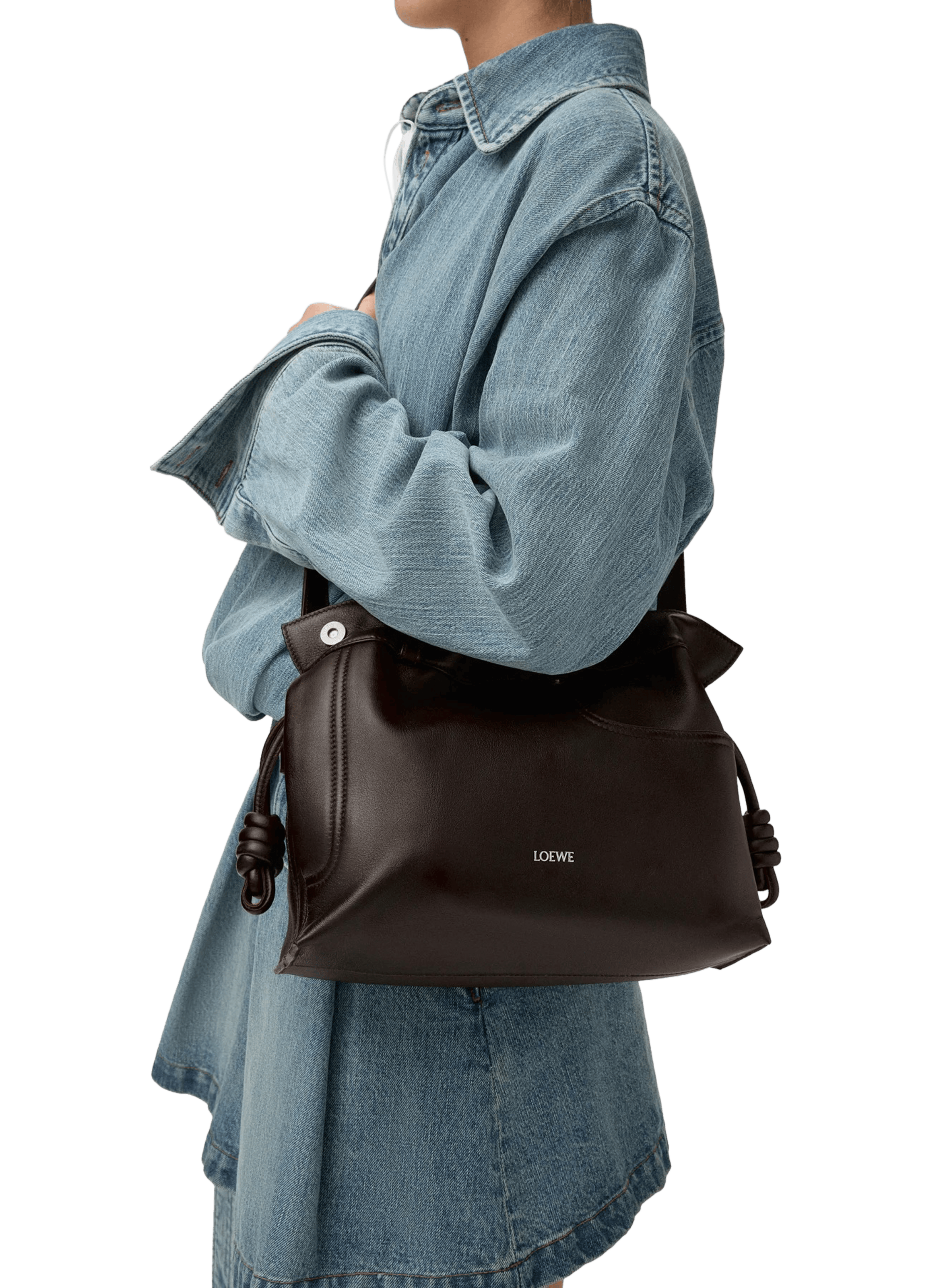 Flamenco medium Panta calf leather clutch in shiny calf leather LOEWE Brown