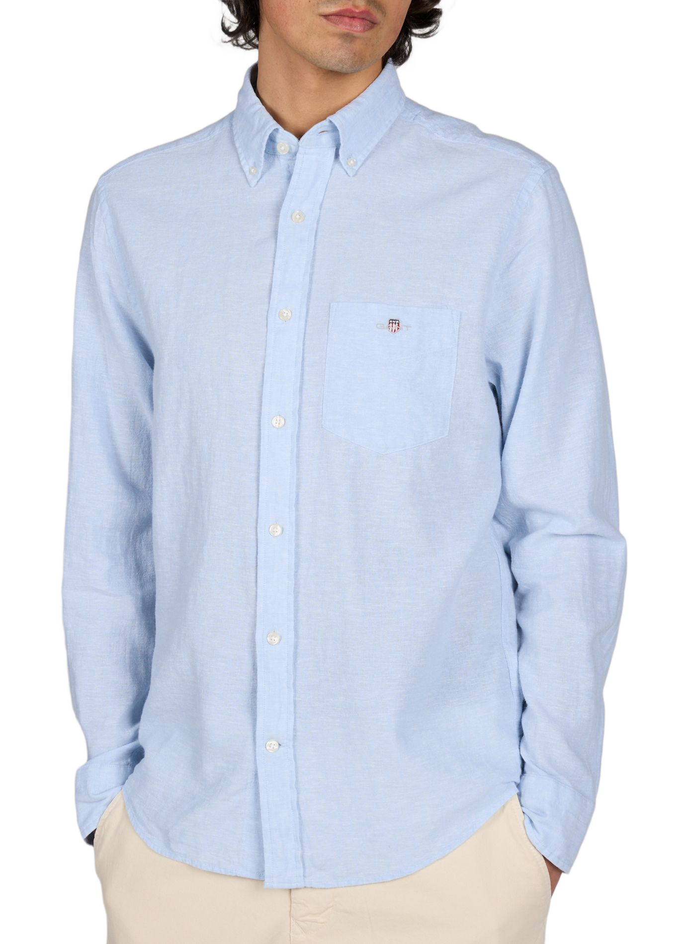 Chemise col américain en lin et coton GANT Bleu
