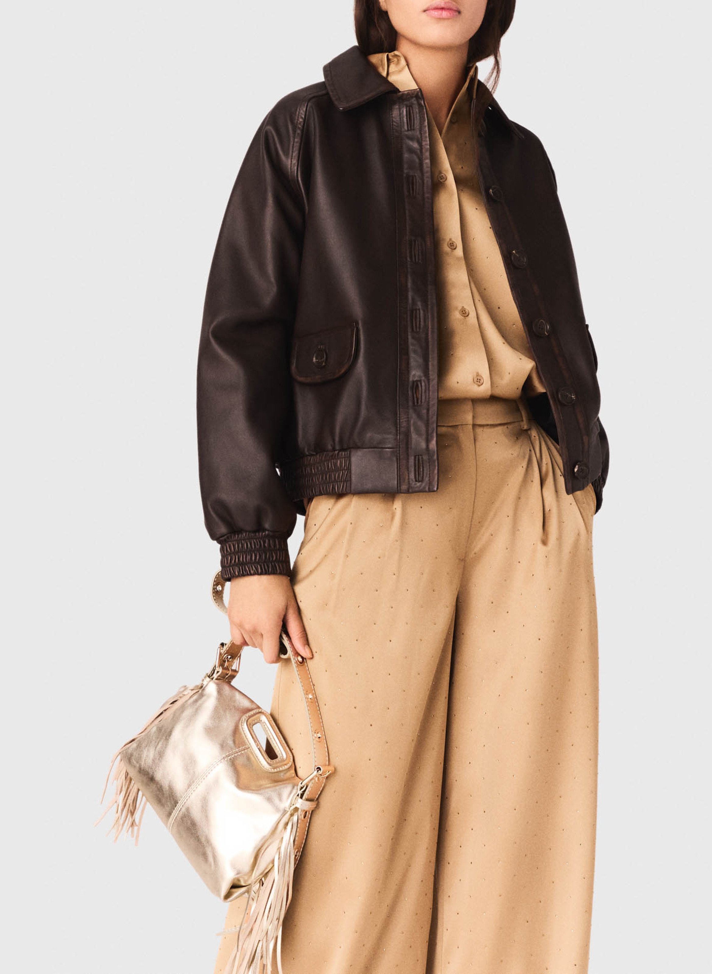 Pantalon large à strass MAJE Marron