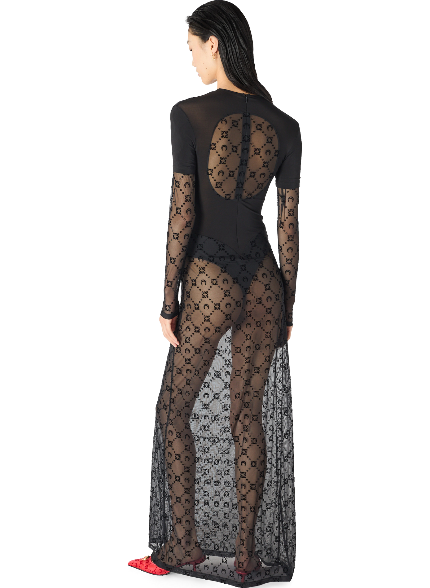 Layered jersey mesh flock long dress MARINE SERRE Black