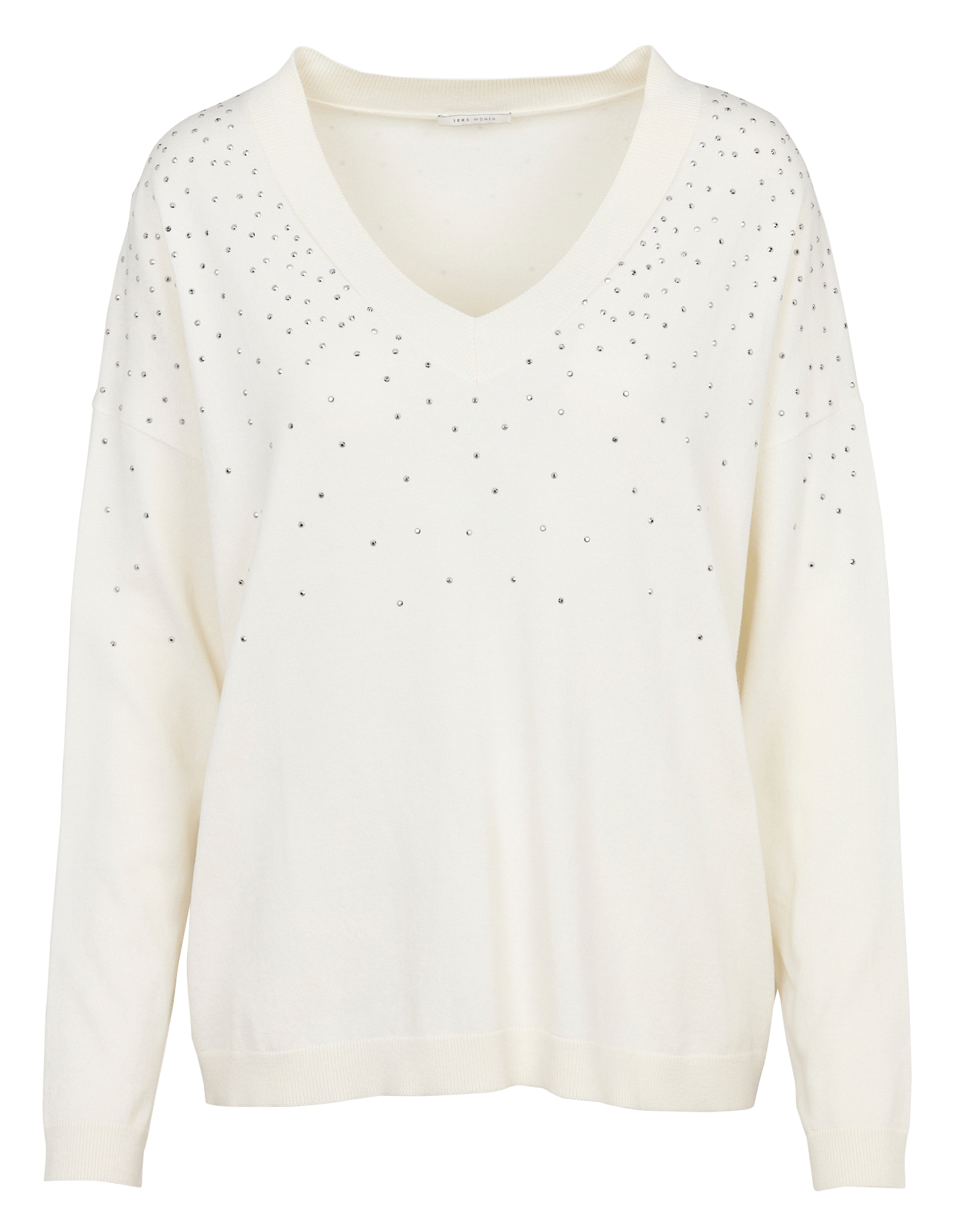 Pull oversize col v à strass IKKS Blanc