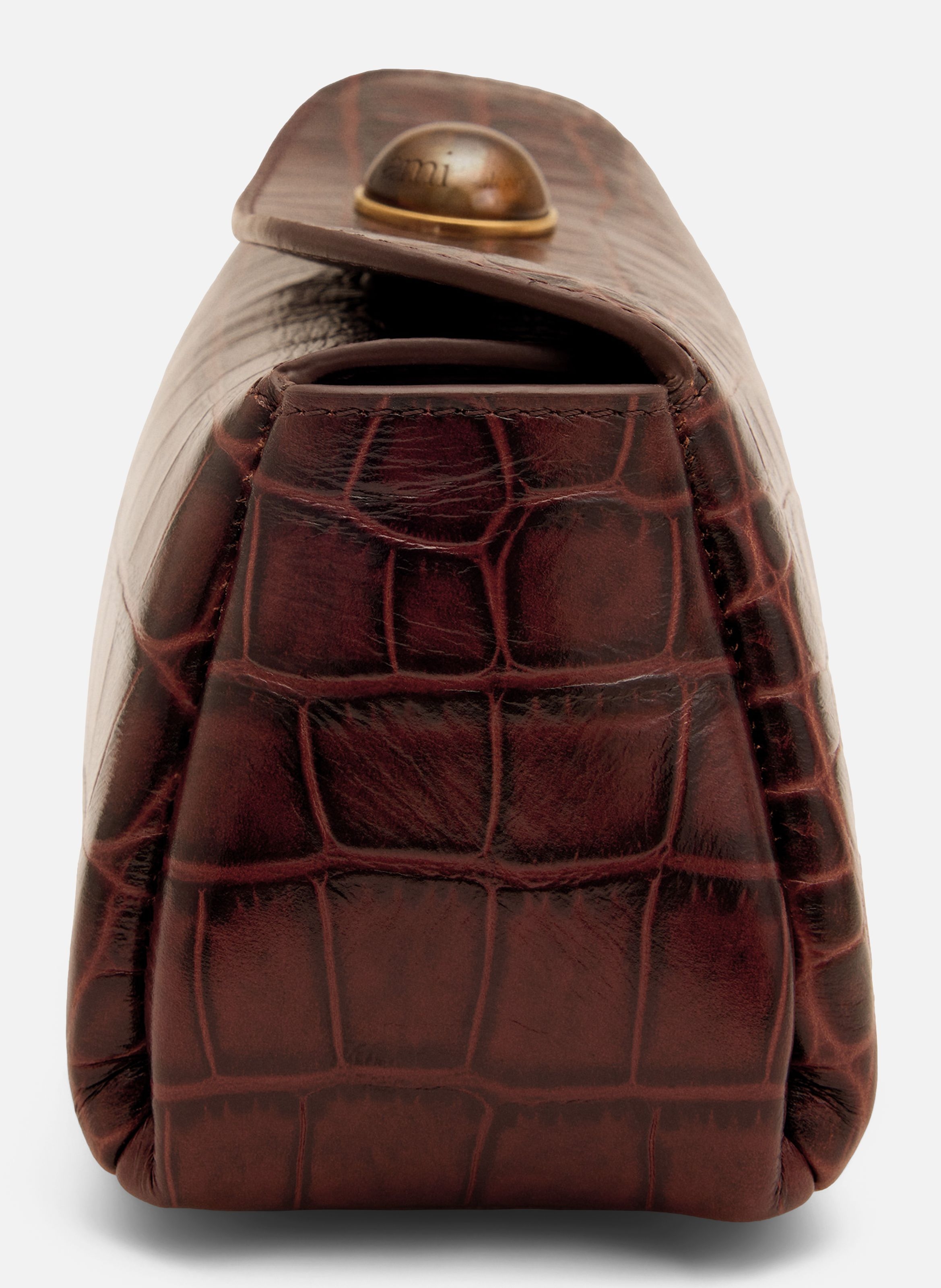 Mini sac carrousel unisexe en cuir de veau embossé crocodile AMI PARIS Marron