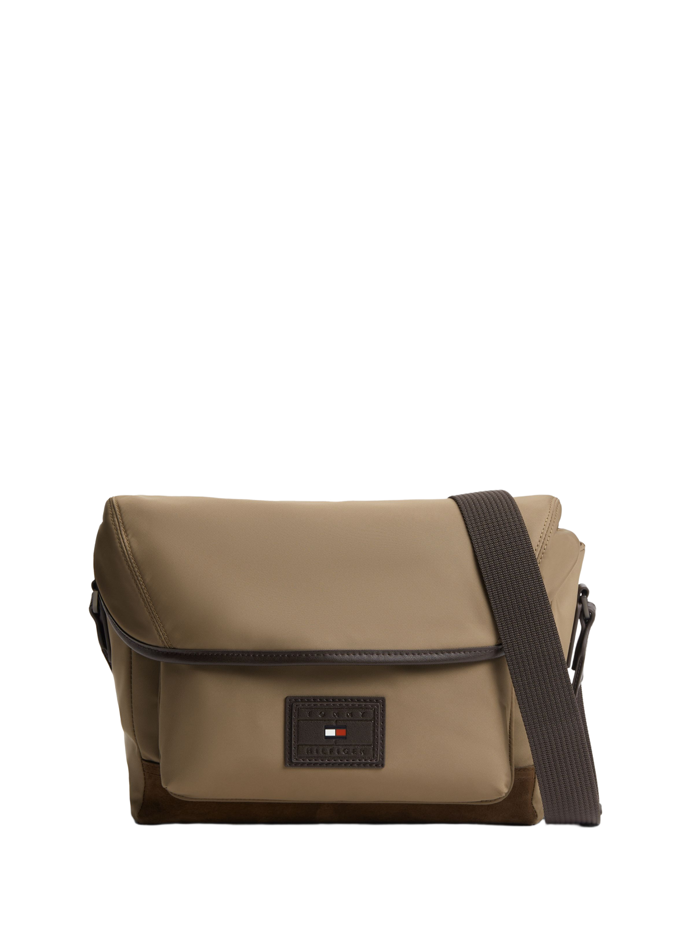 Besace unie à patch logo en cuir mélangé TOMMY HILFIGER Beige