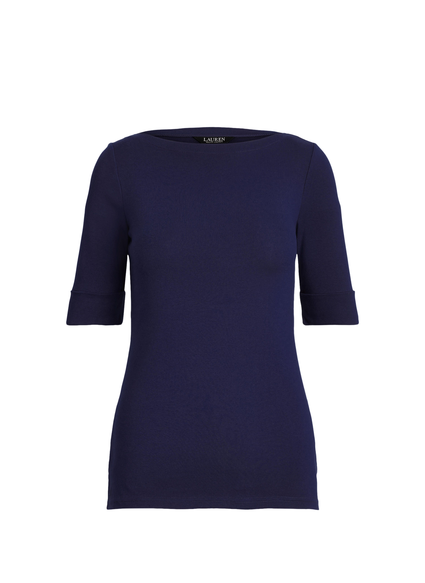 Cotton blend boat neck top LAUREN Blue