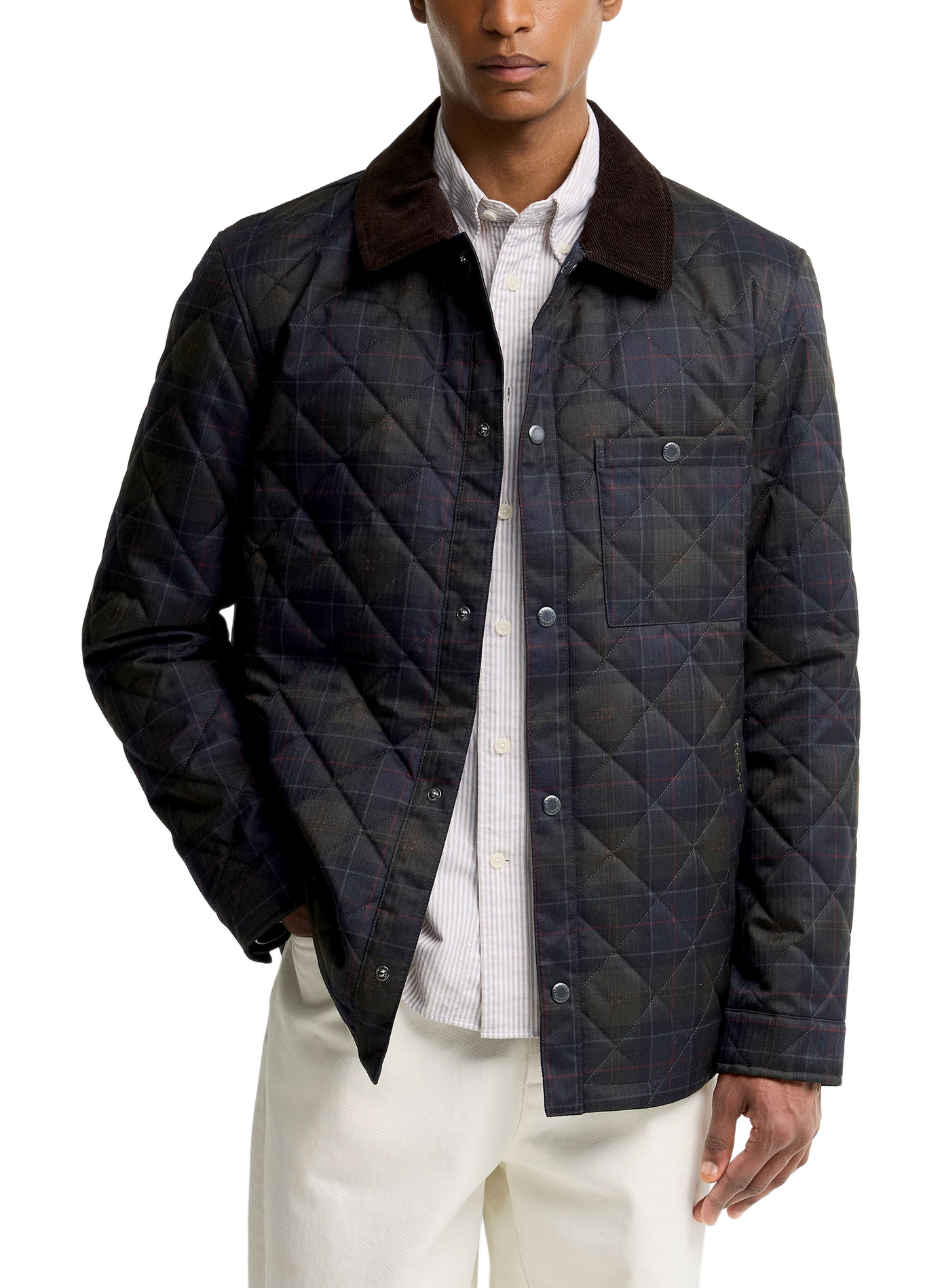 Straight quilted jacket with classic collar in check pattern BARBOUR Multicolour