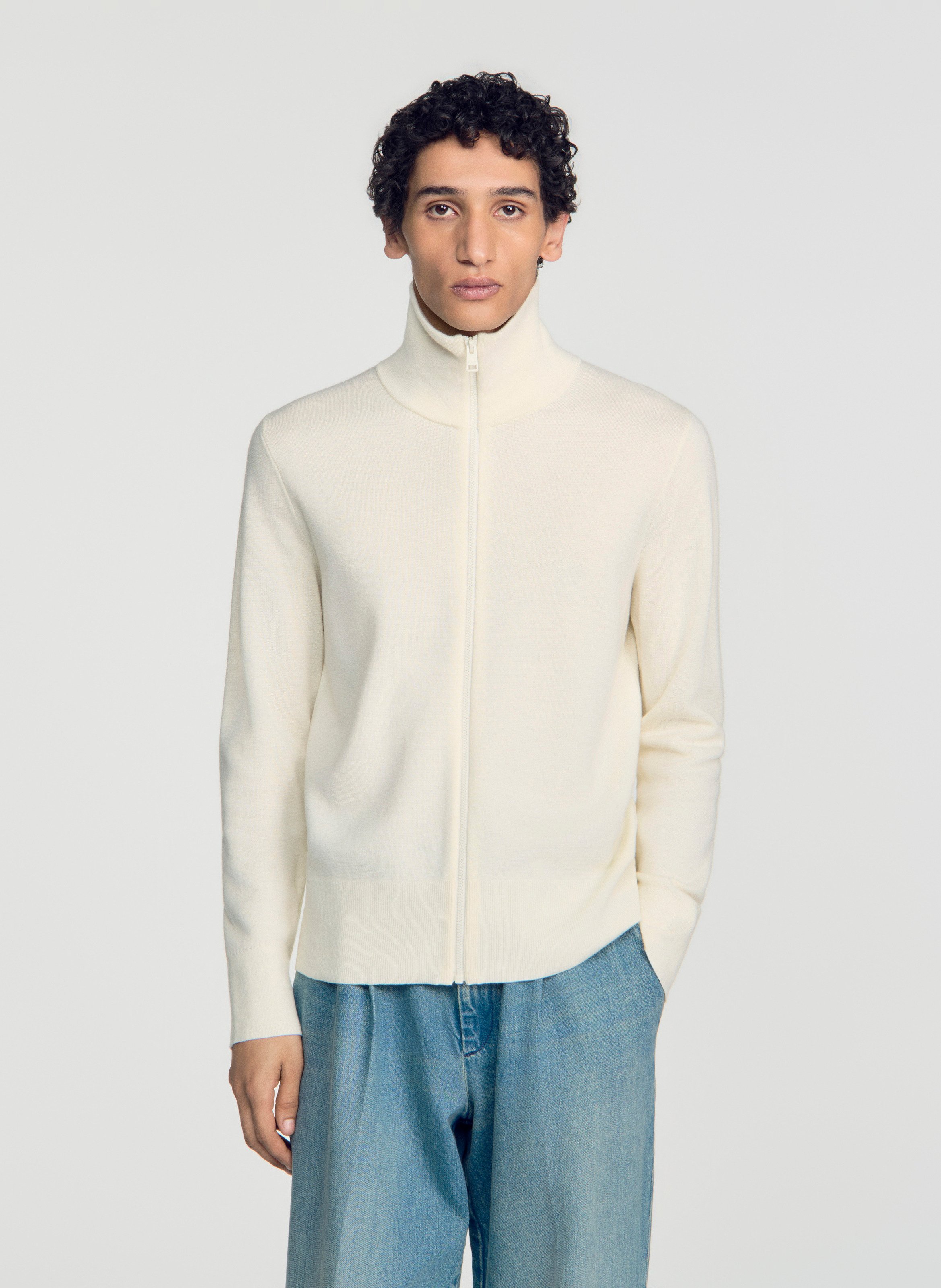 Gilet zippé en laine mélangée SANDRO Beige