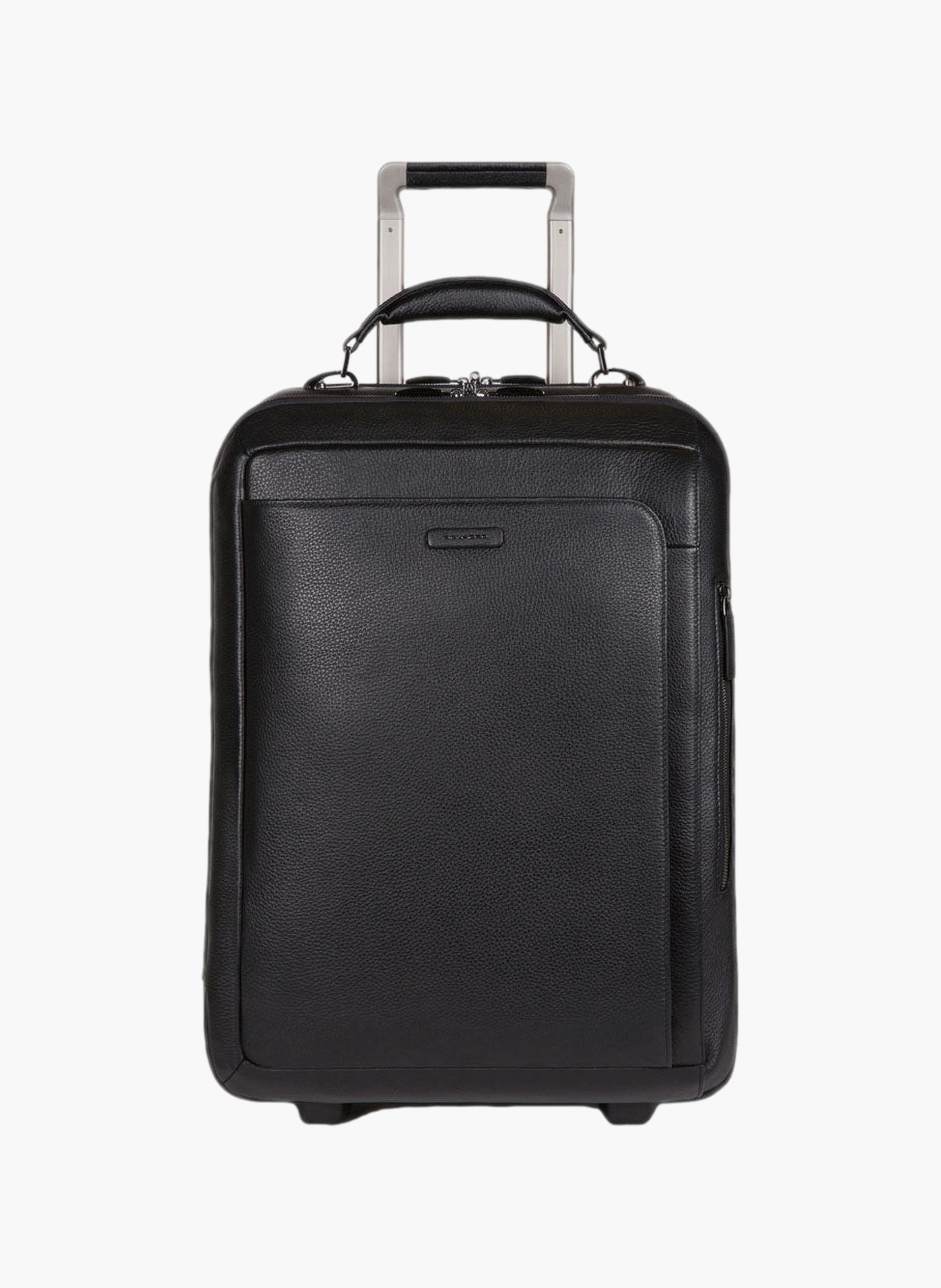 Leather cabin suitcase with garment sleeve PIQUADRO Black