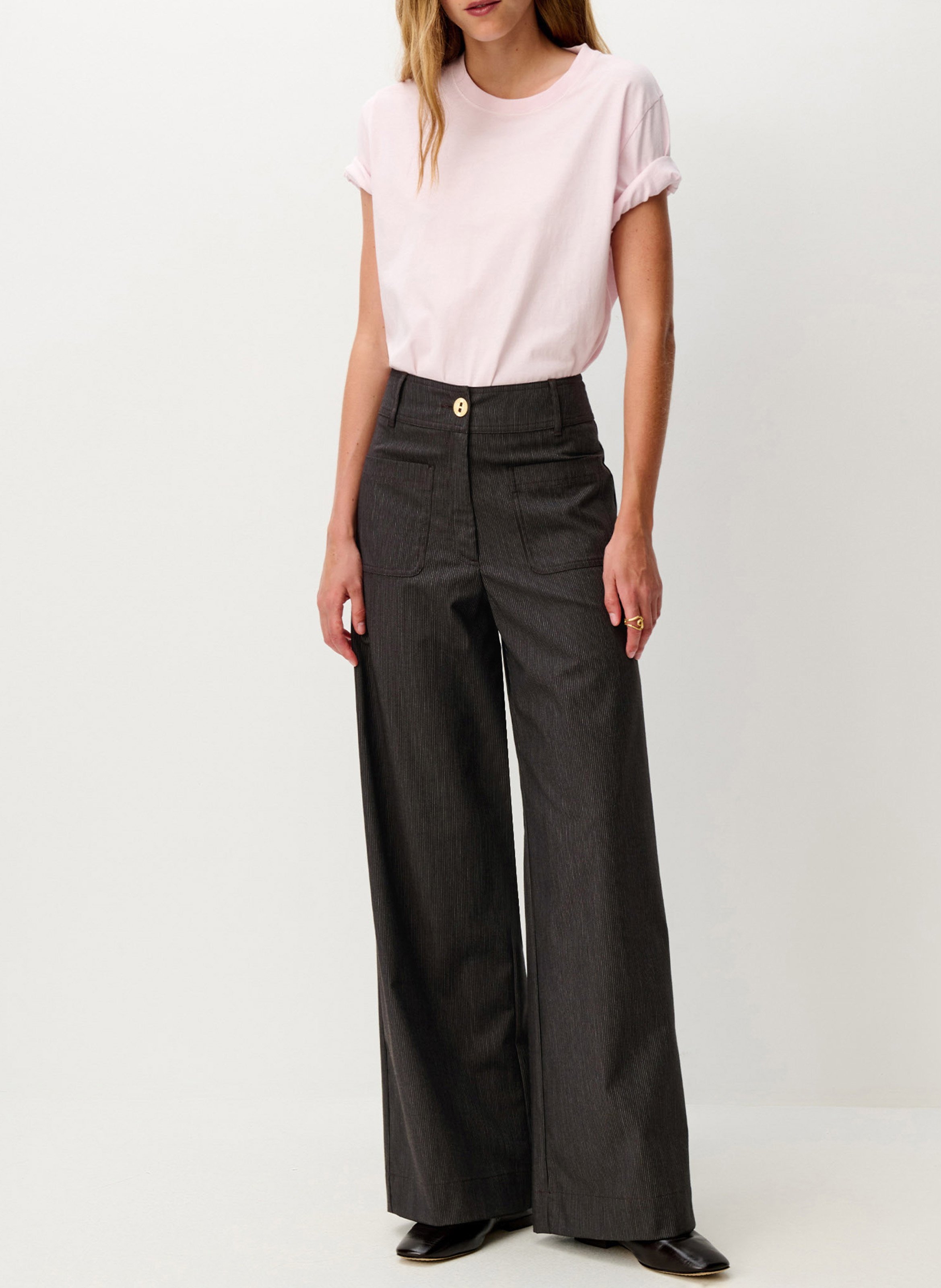 Pantalon large taille haute en coton mélangé manhatti SESSUN Marron
