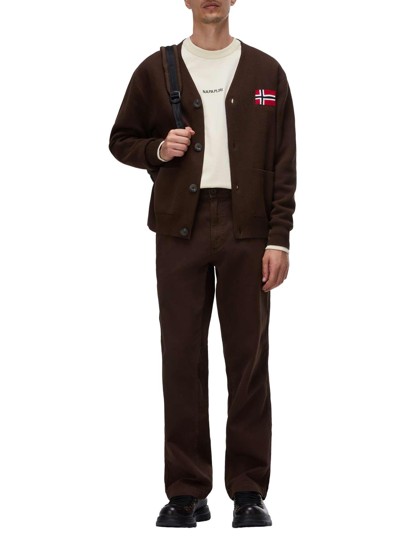 Cardigan ample col V uni NAPAPIJRI Marron