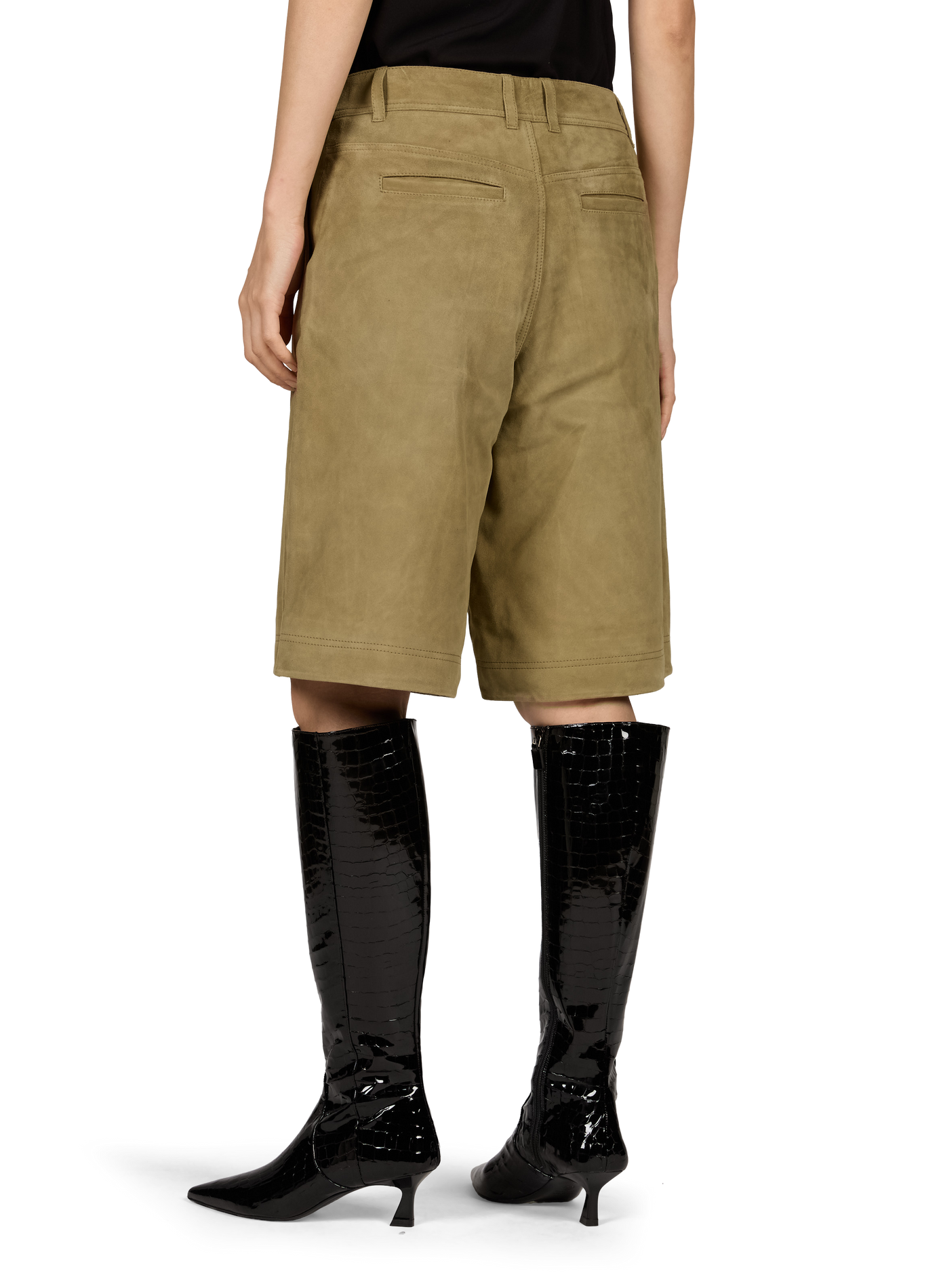 Plain wide suede Bermuda shorts ROUGE EDIT Khaki