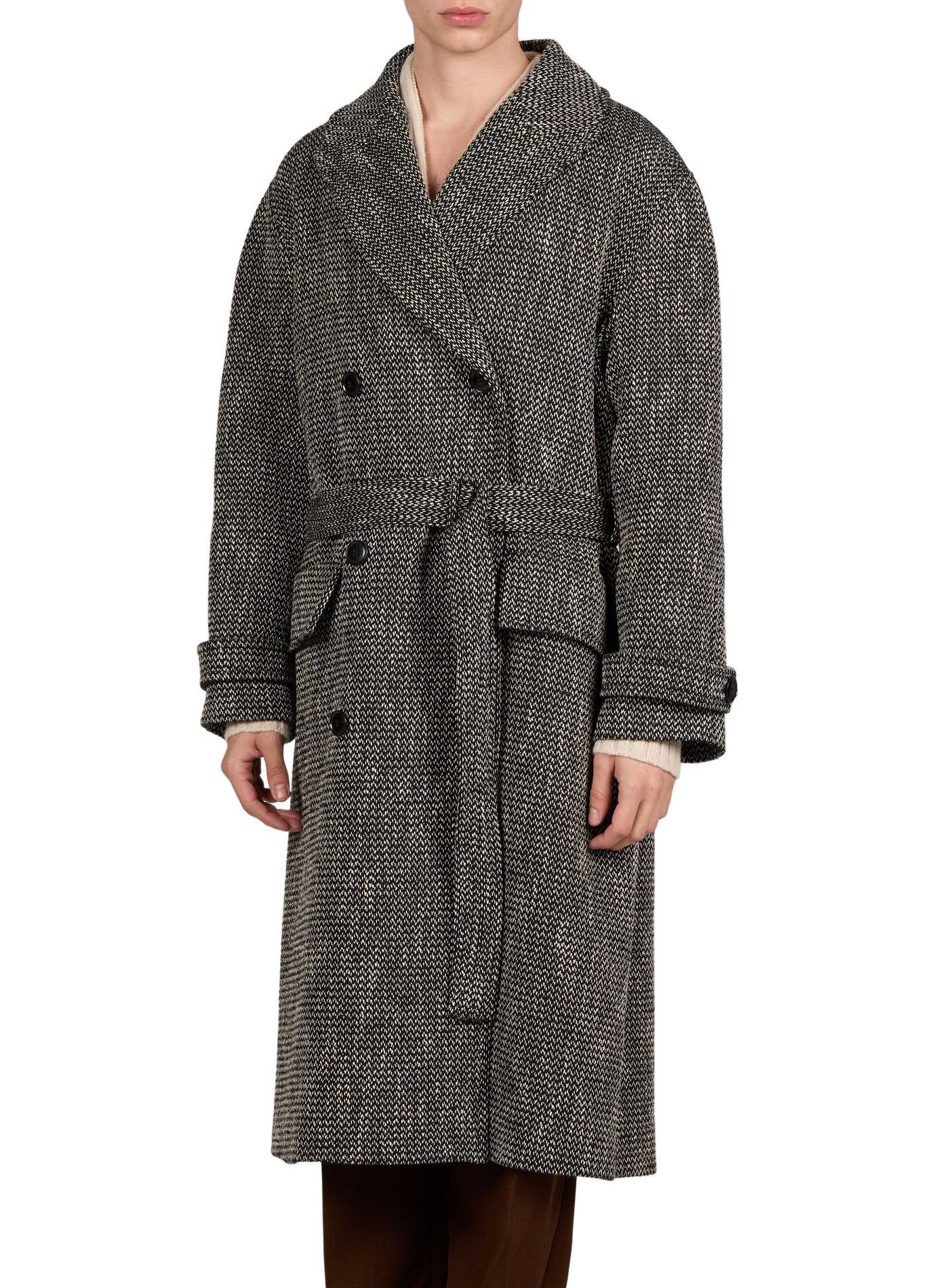 Two-tone long belted coat DROLE DE MONSIEUR Black