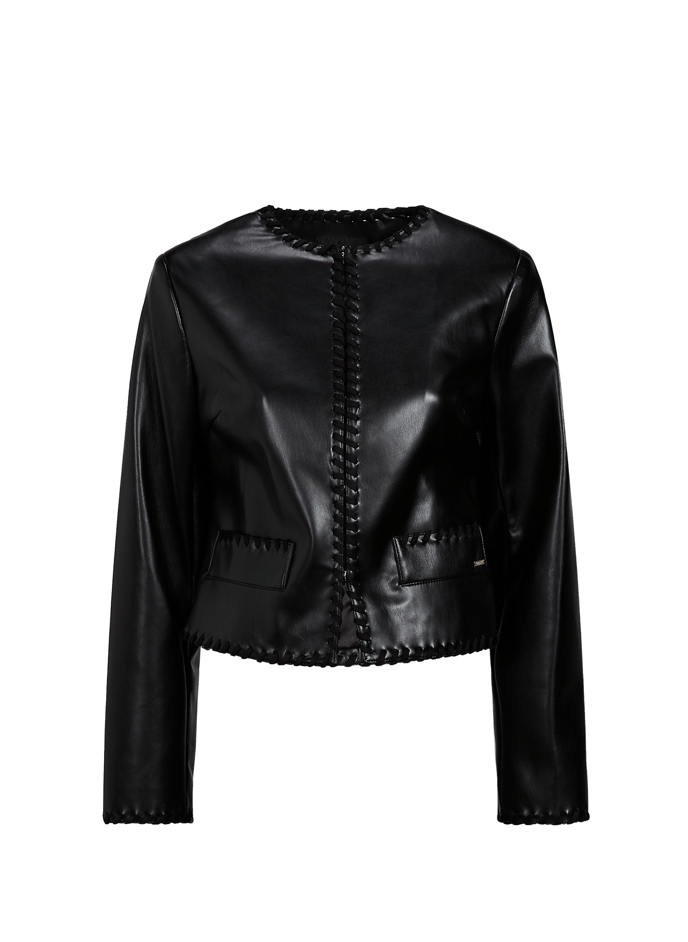 Veste Leontine droite col rond effet cuir GUESS Noir