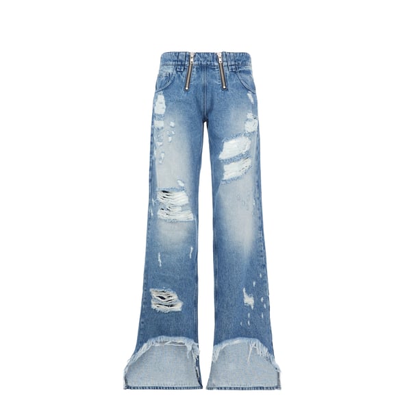 Jean Kandi à zips apparents en coton denim