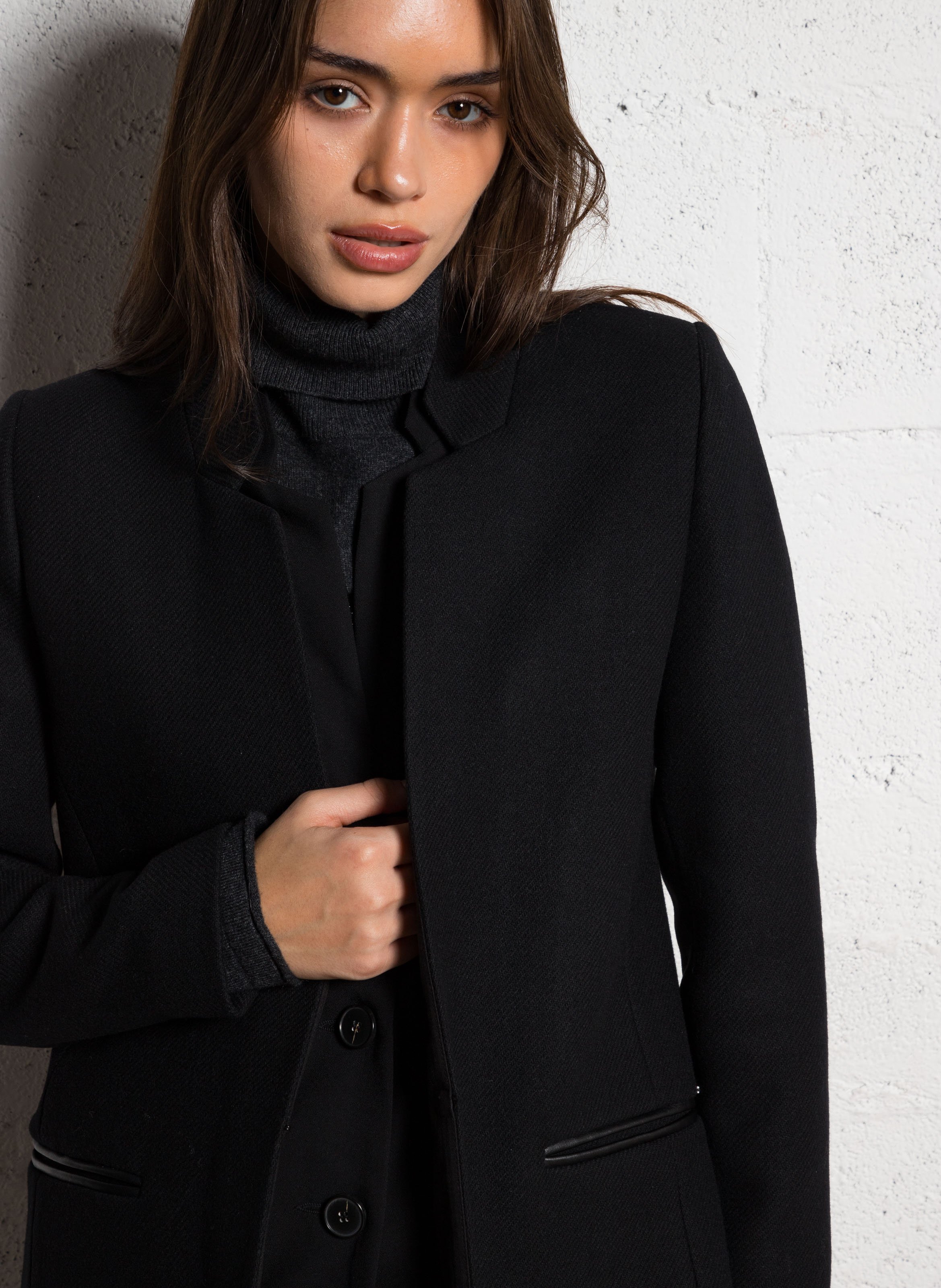 Manteau mi-long à double col en laine IKKS Noir