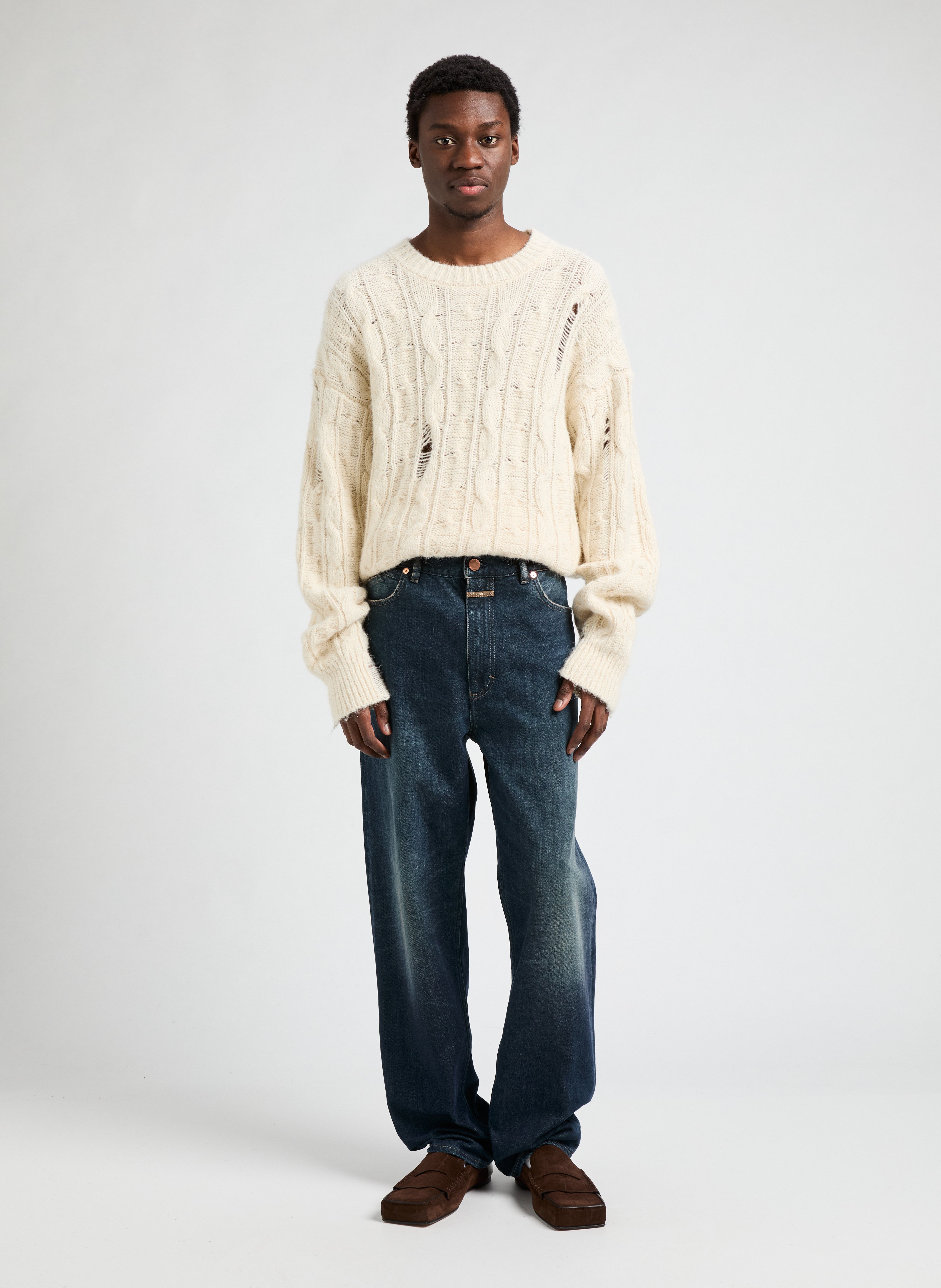 Les Mocassins Carré en croûte de cuir embossée croco JACQUEMUS Marron