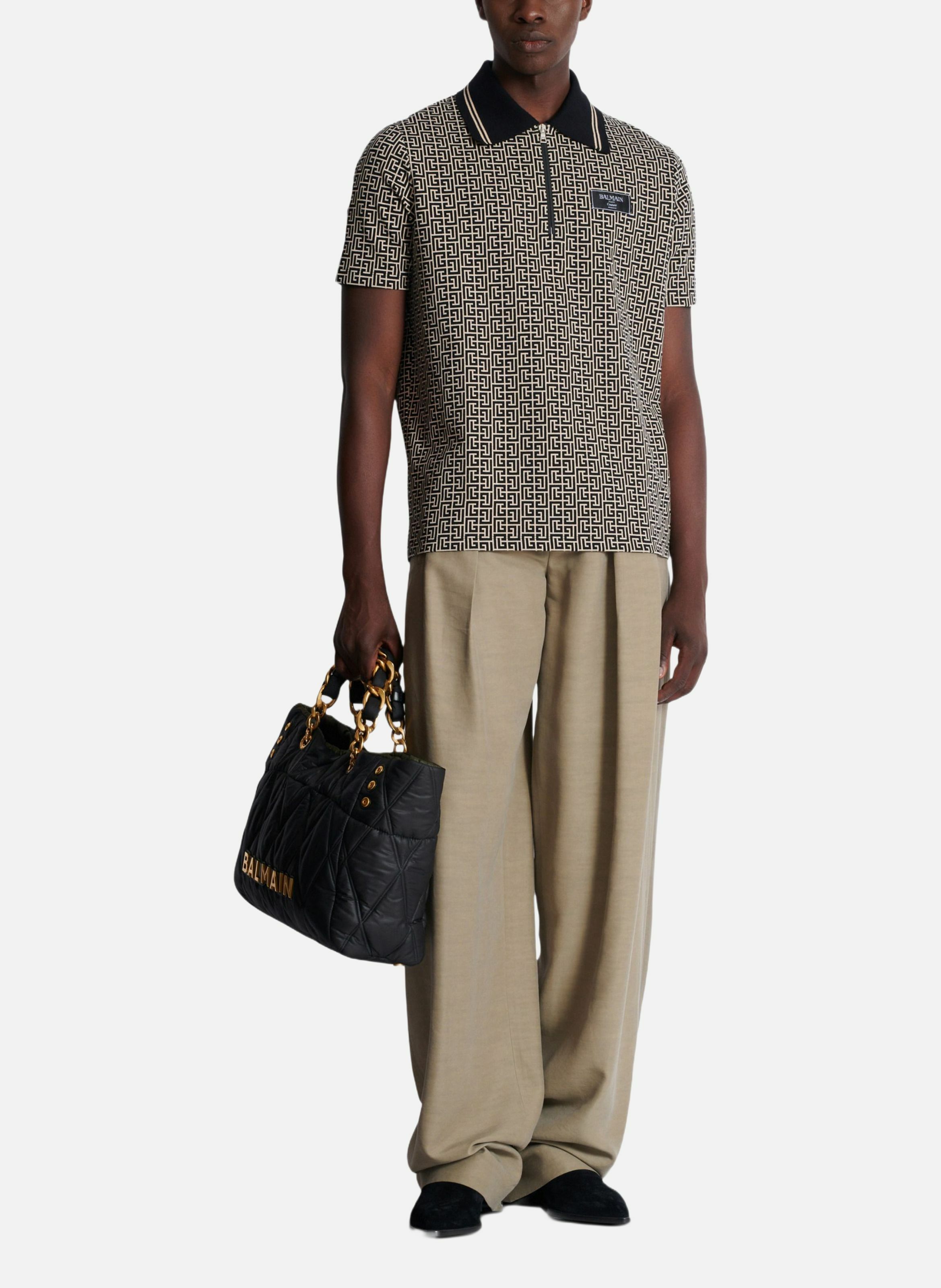 Polo en jacquard à monogramme pb labyrinthe BALMAIN Noir