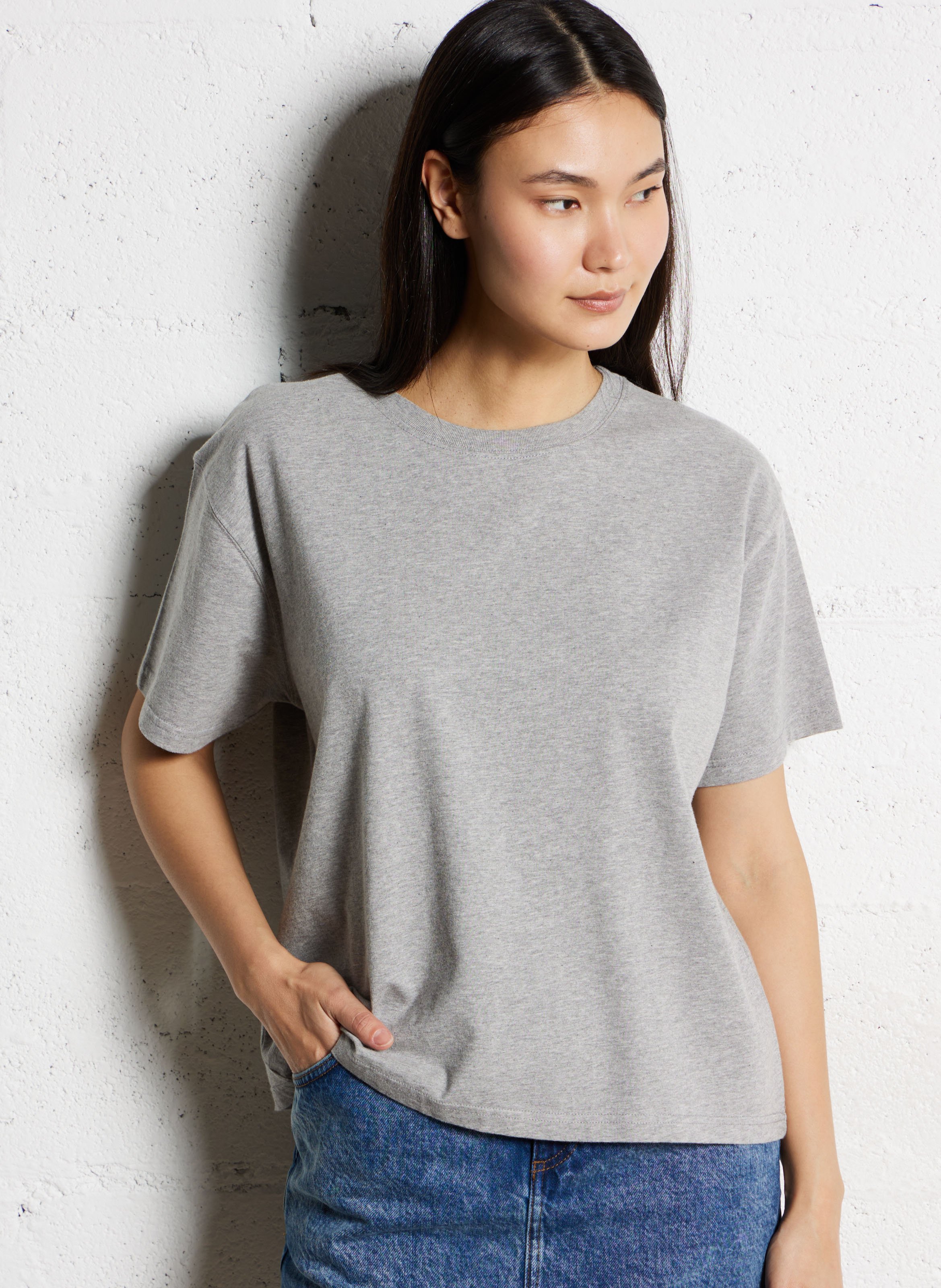 Tee-shirt ample col rond en coton fizvalley AMERICAN VINTAGE Gris