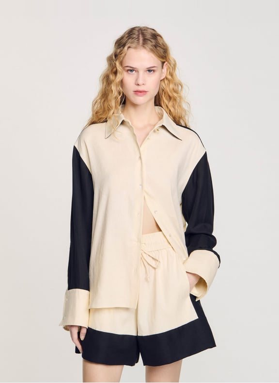 Chemise droite en lin mélangé Beige by SANDRO SANDRO Chemise droite en lin mélangé Beige