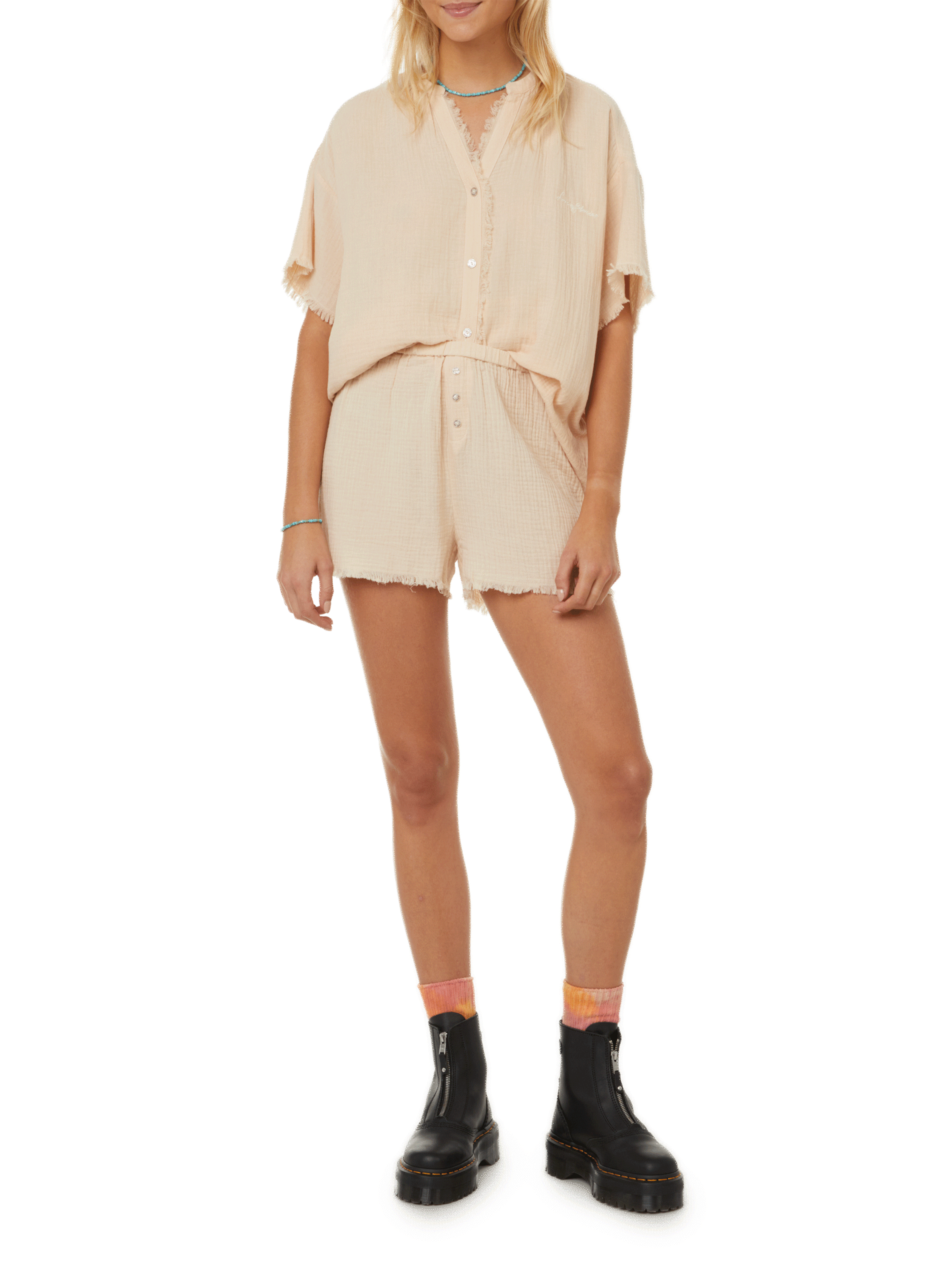 Chemise d'ensemble en coton LOVE STORIES Blanc