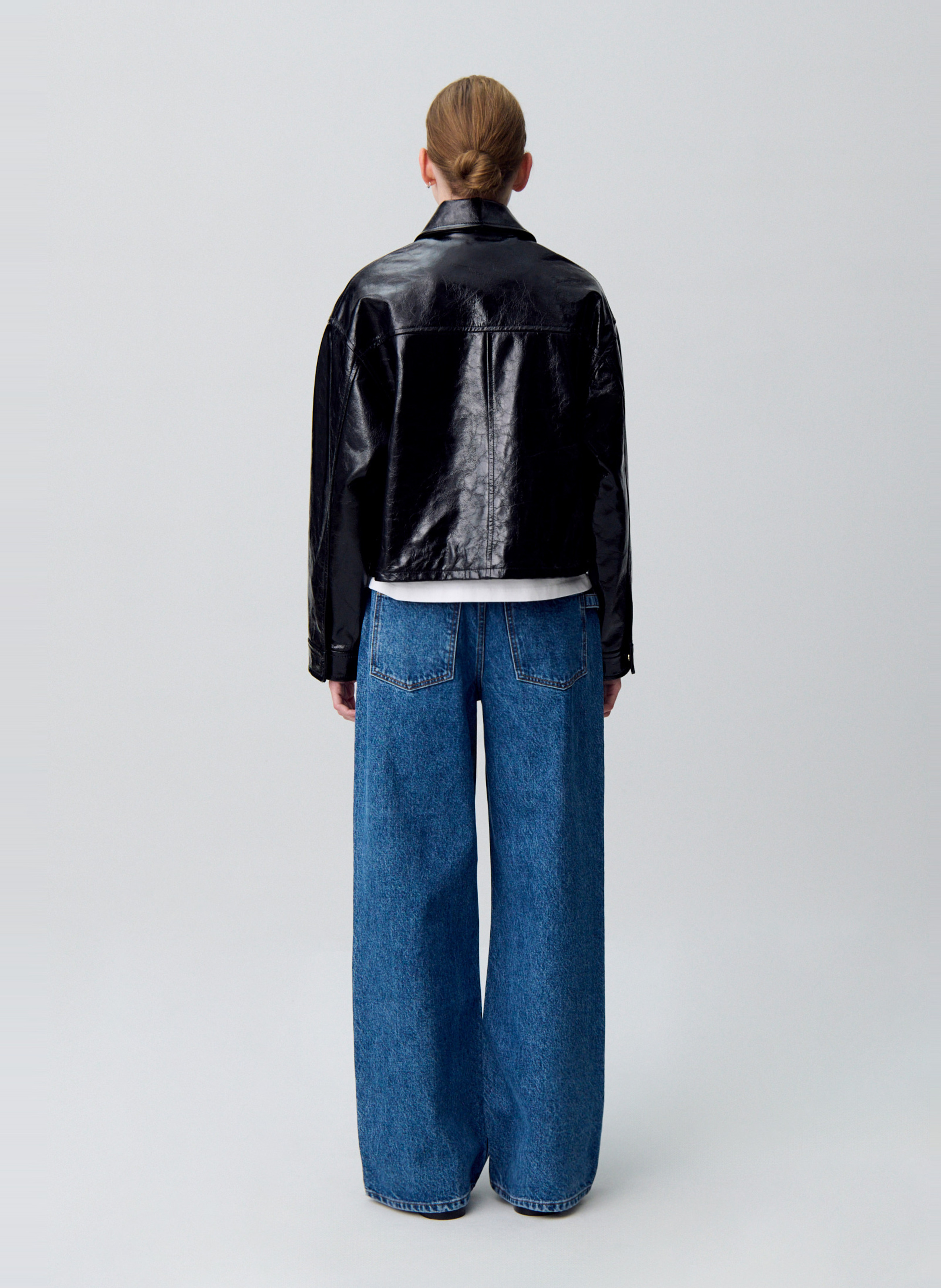 Veste droite col classique en cuir clementina CLAUDIE PIERLOT Noir