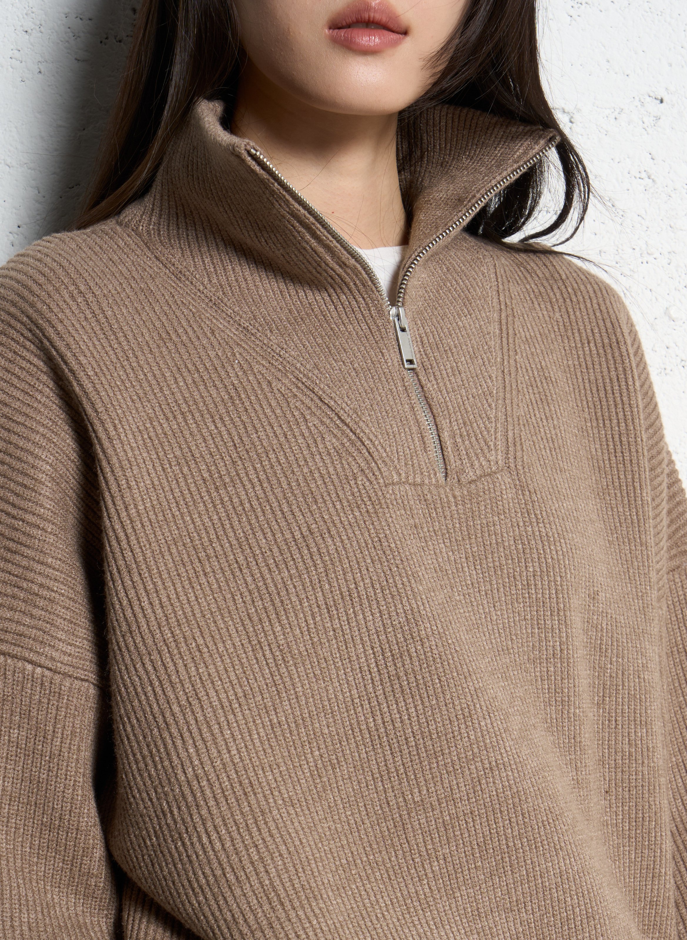Pull ample col camionneur en maille IKKS Beige