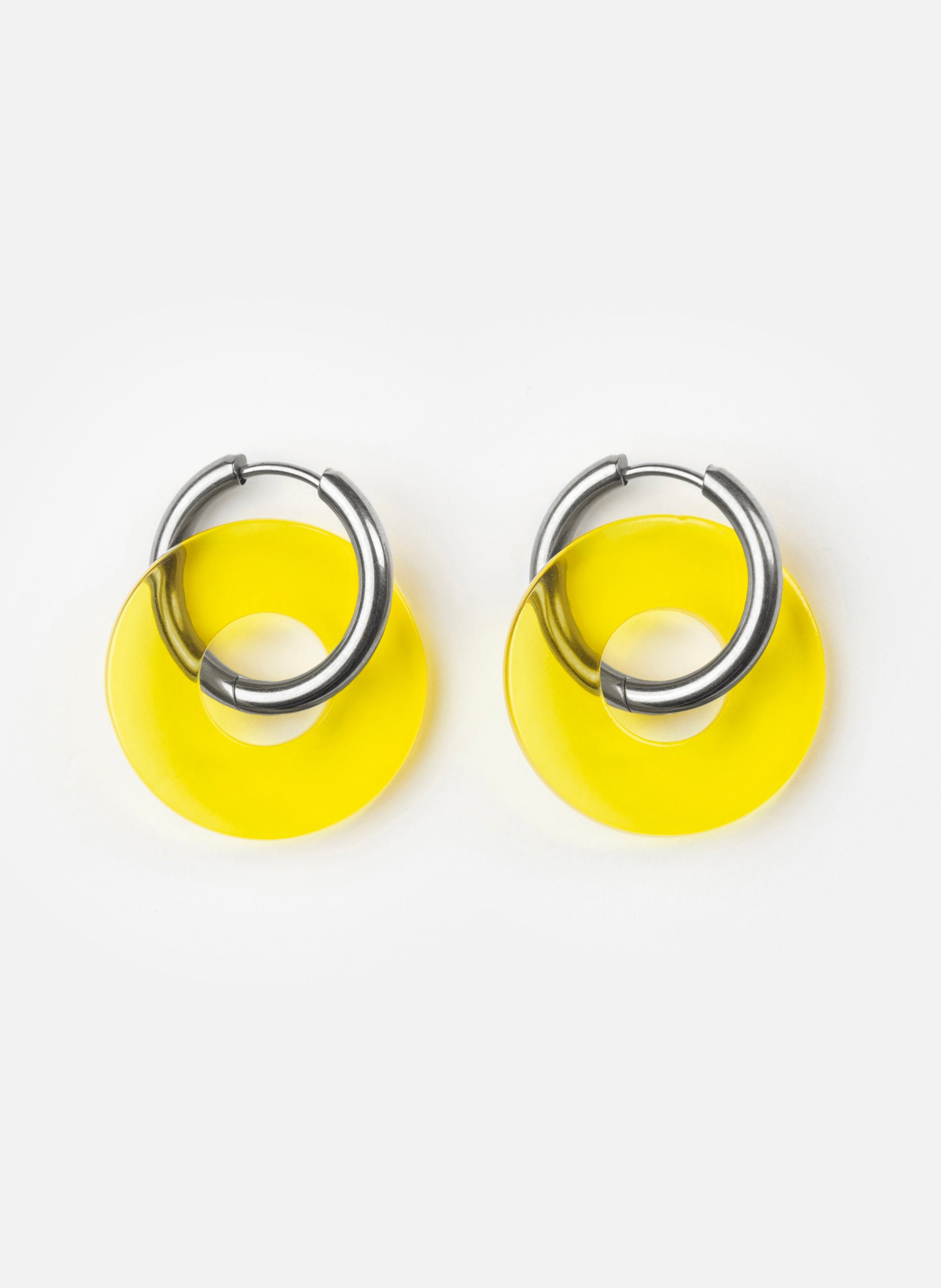 KURAGE GINZA Boucles d'oreilles donuts avec anneaux en acier inoxydable argenté Jaune