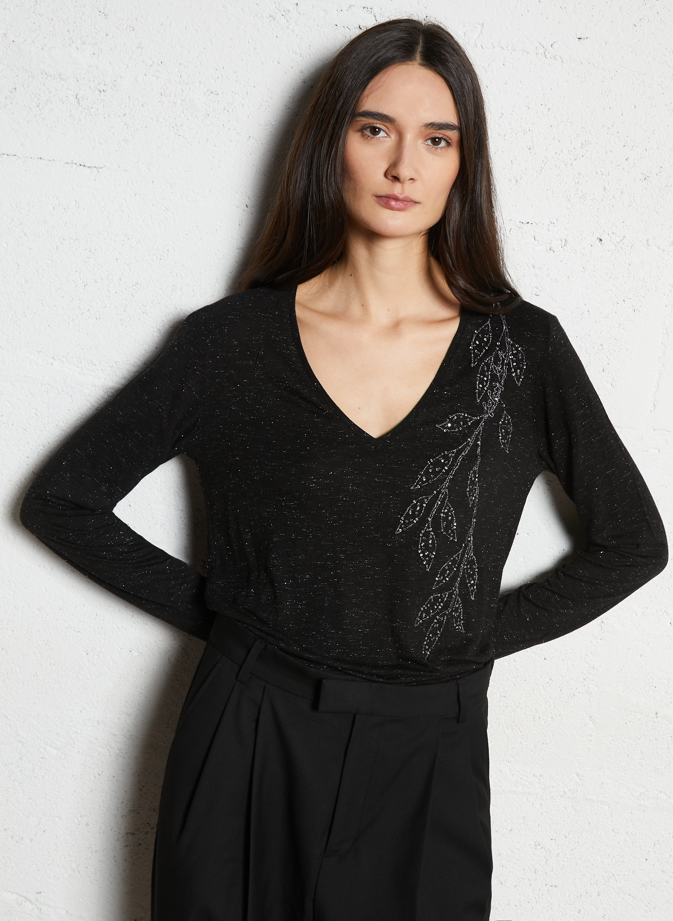 Tee-shirt droit pailleté IKKS Noir