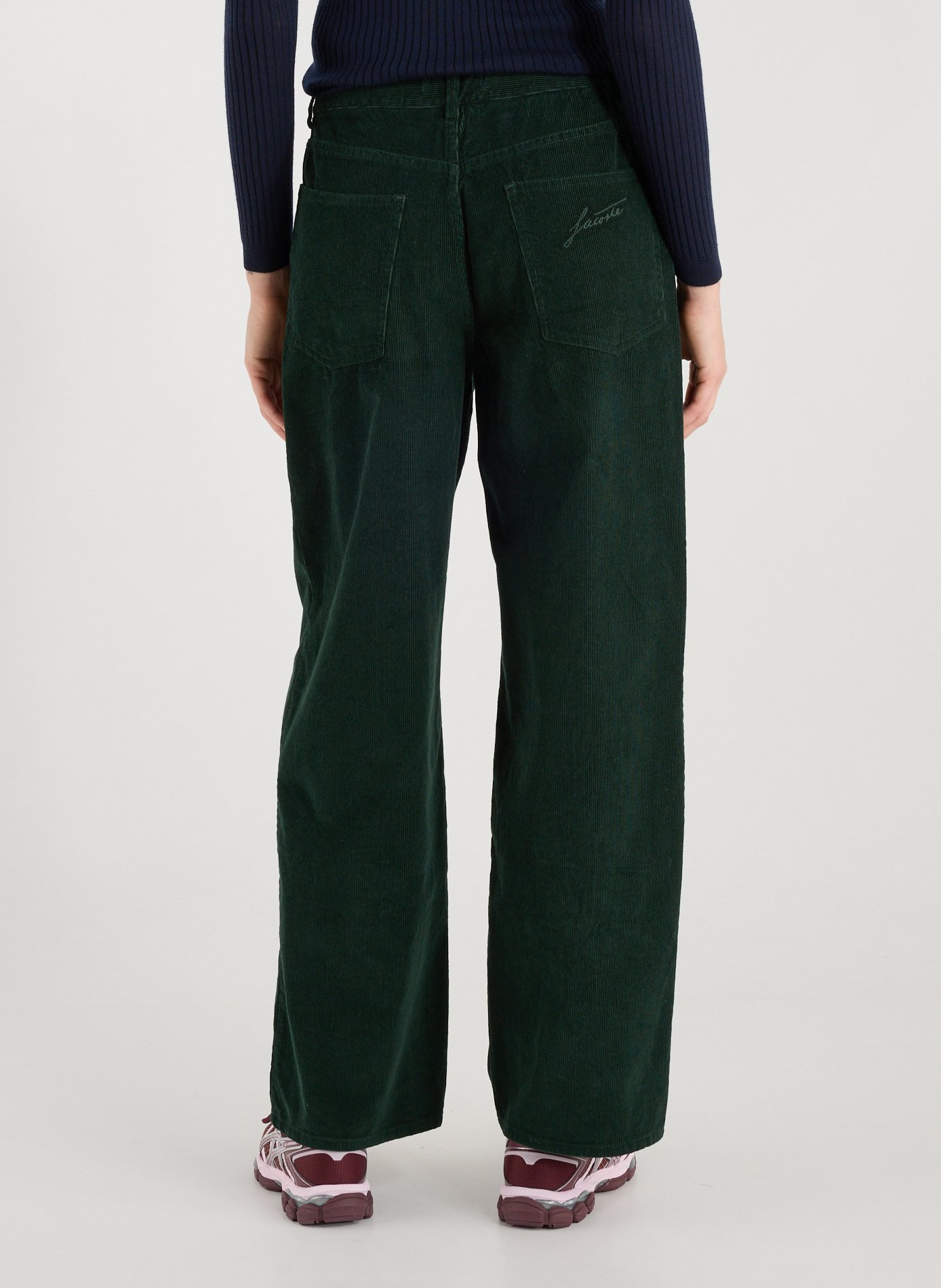 Pantalon large en velours côtelé de coton LACOSTE Vert
