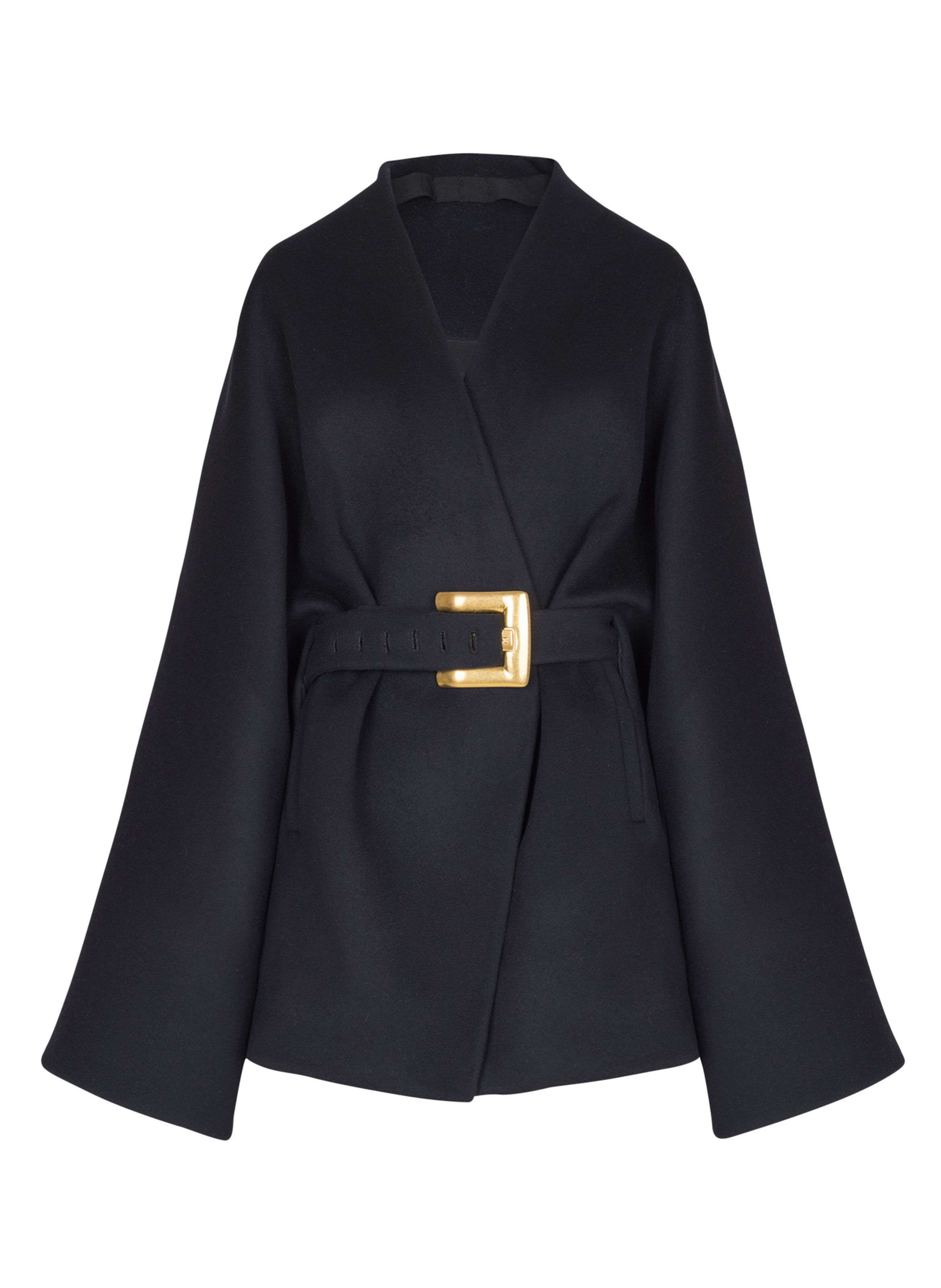 Manteau portefeuille court en laine BALMAIN Bleu