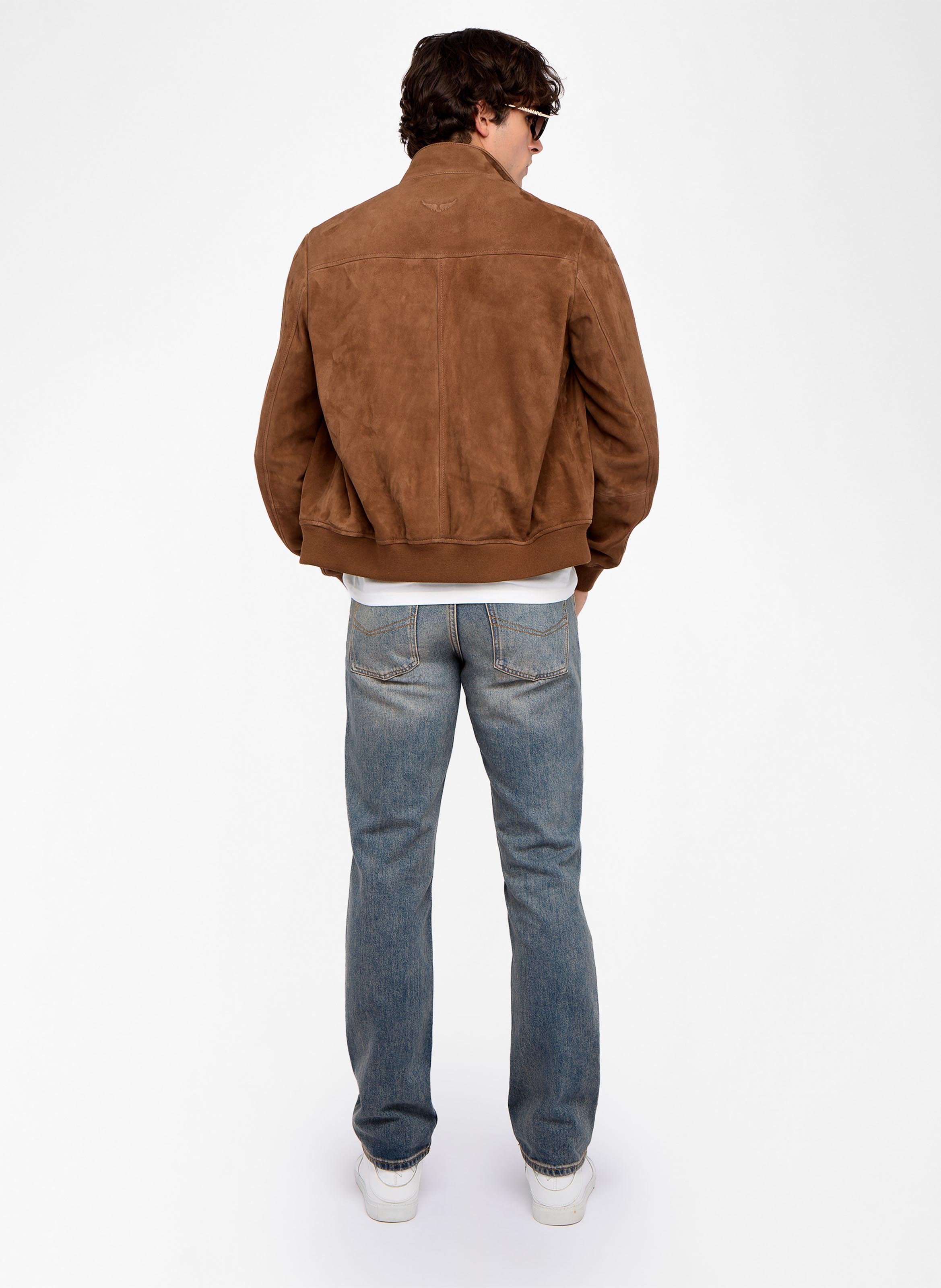Blouson droit col montant en cuir velours lonni ZADIG&VOLTAIRE Marron