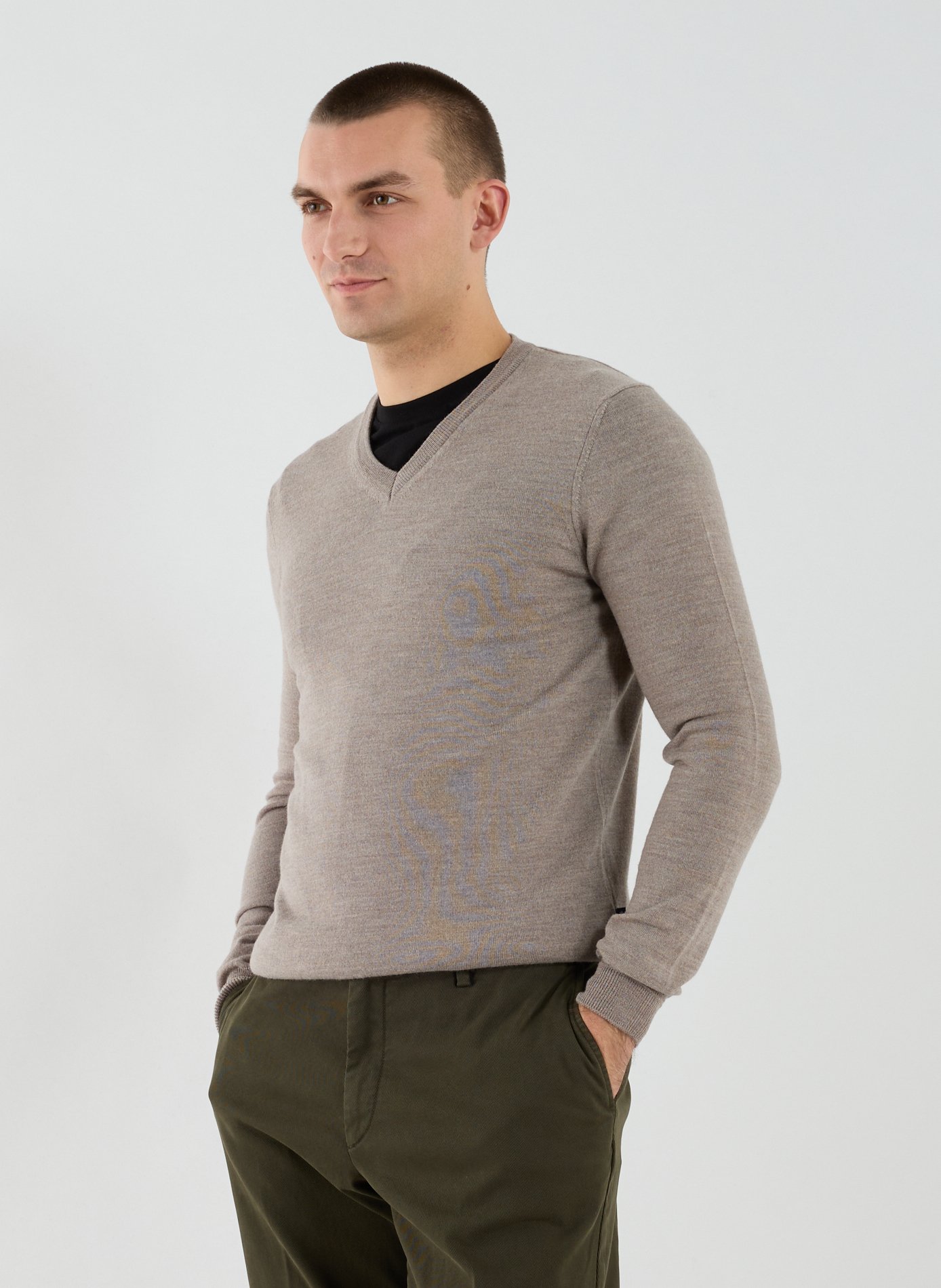 Pull col V en laine FACONNABLE Beige