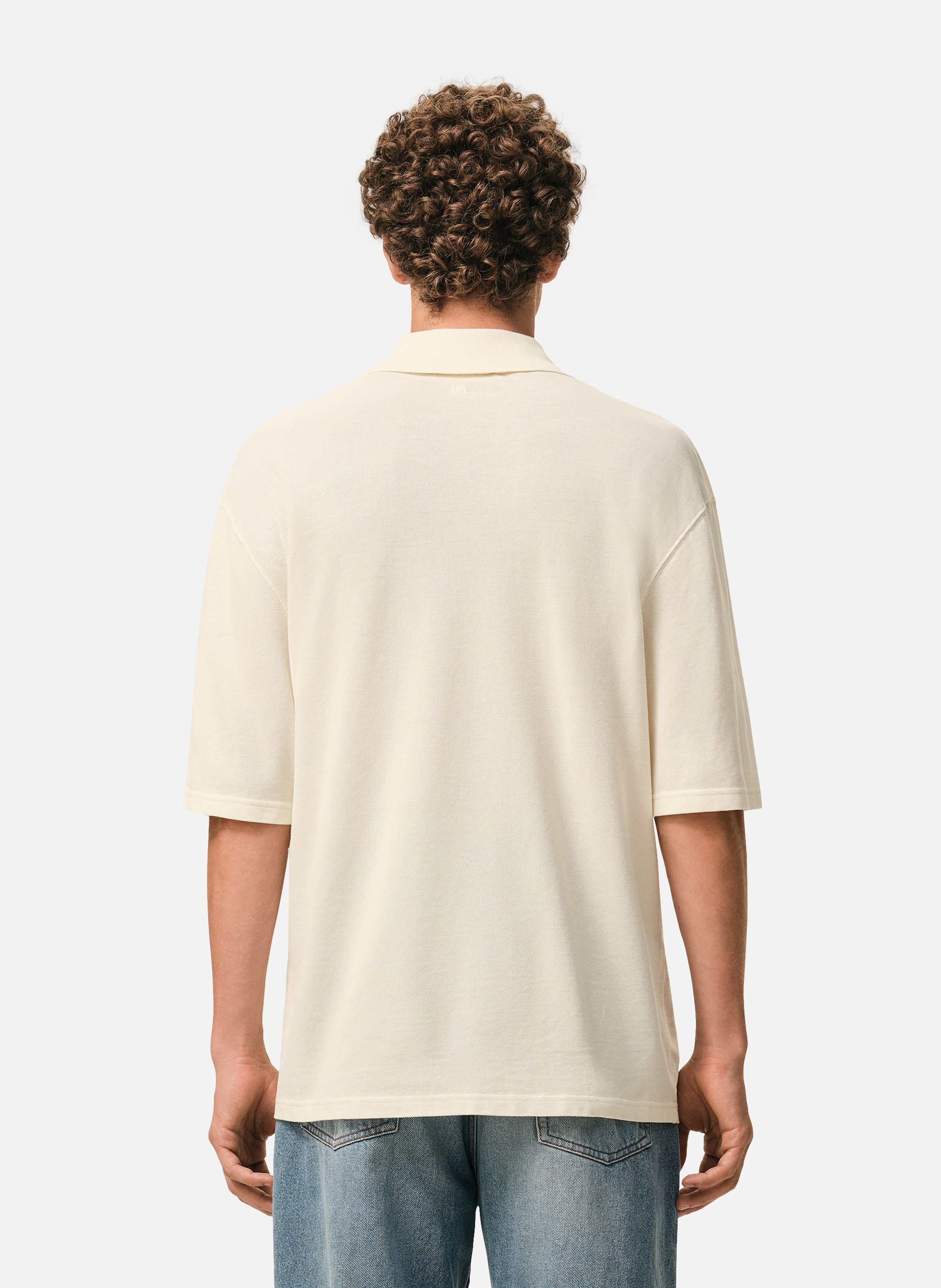 Polo ami de coeur crochet en coton unisexe AMI PARIS Blanc