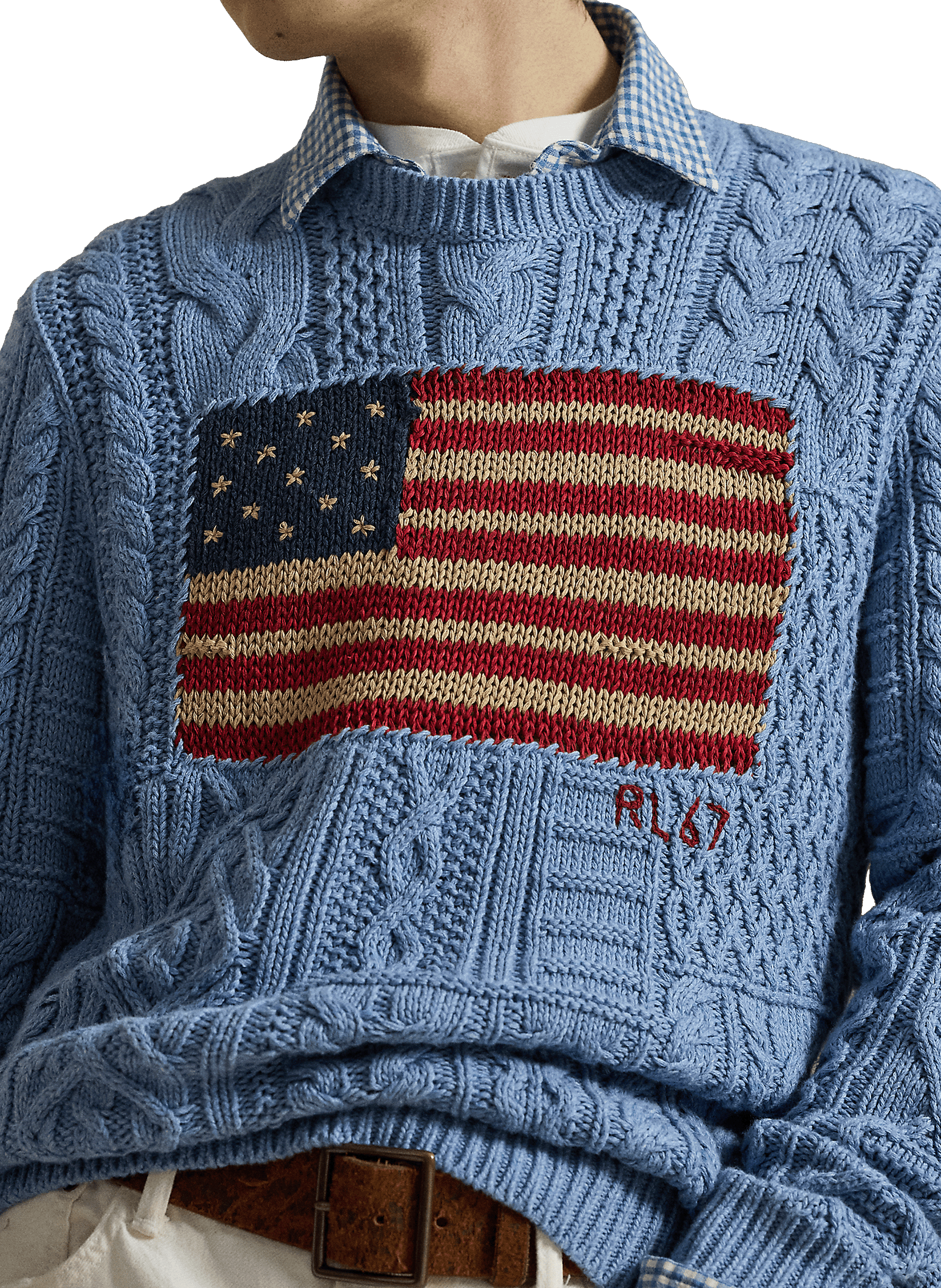 Pull maille drapeau USA en coton POLO RALPH LAUREN Blue
