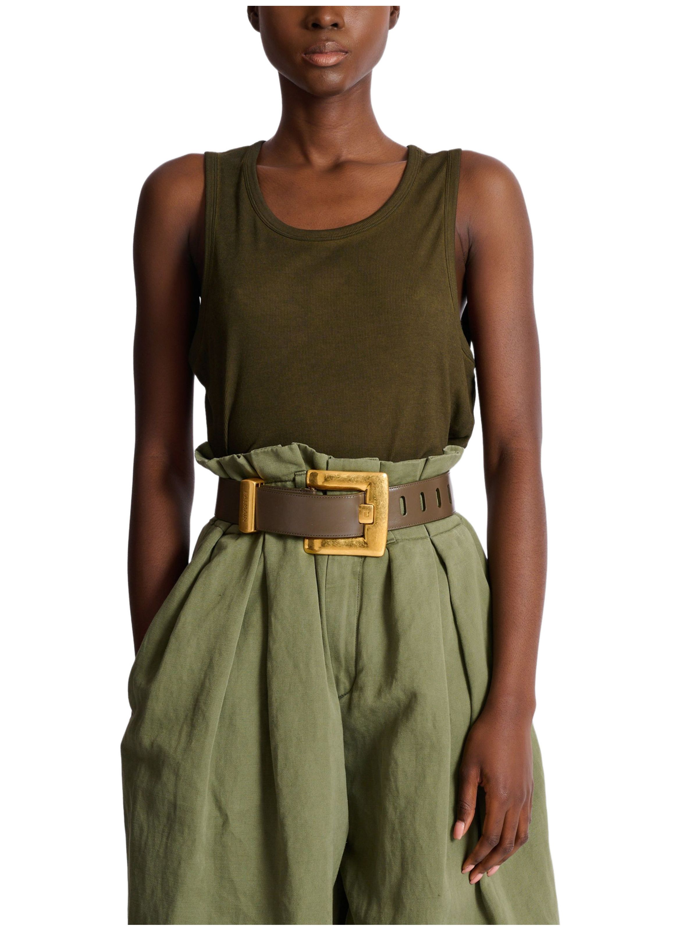 Ceinture anthem en cuir de veau BALMAIN Vert