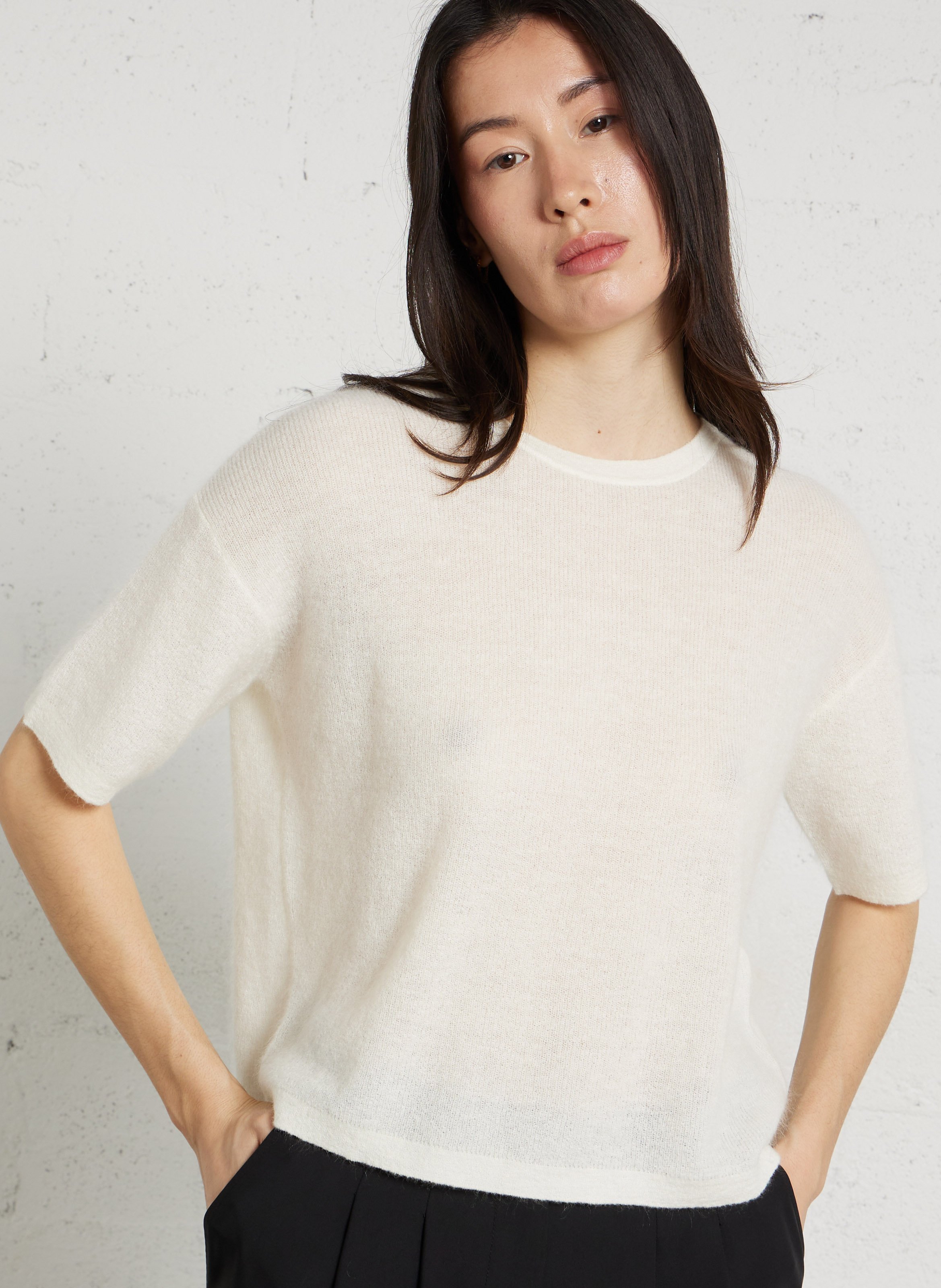 Pull col rond en mohair mélangé paolo bis MAISON 123 Blanc