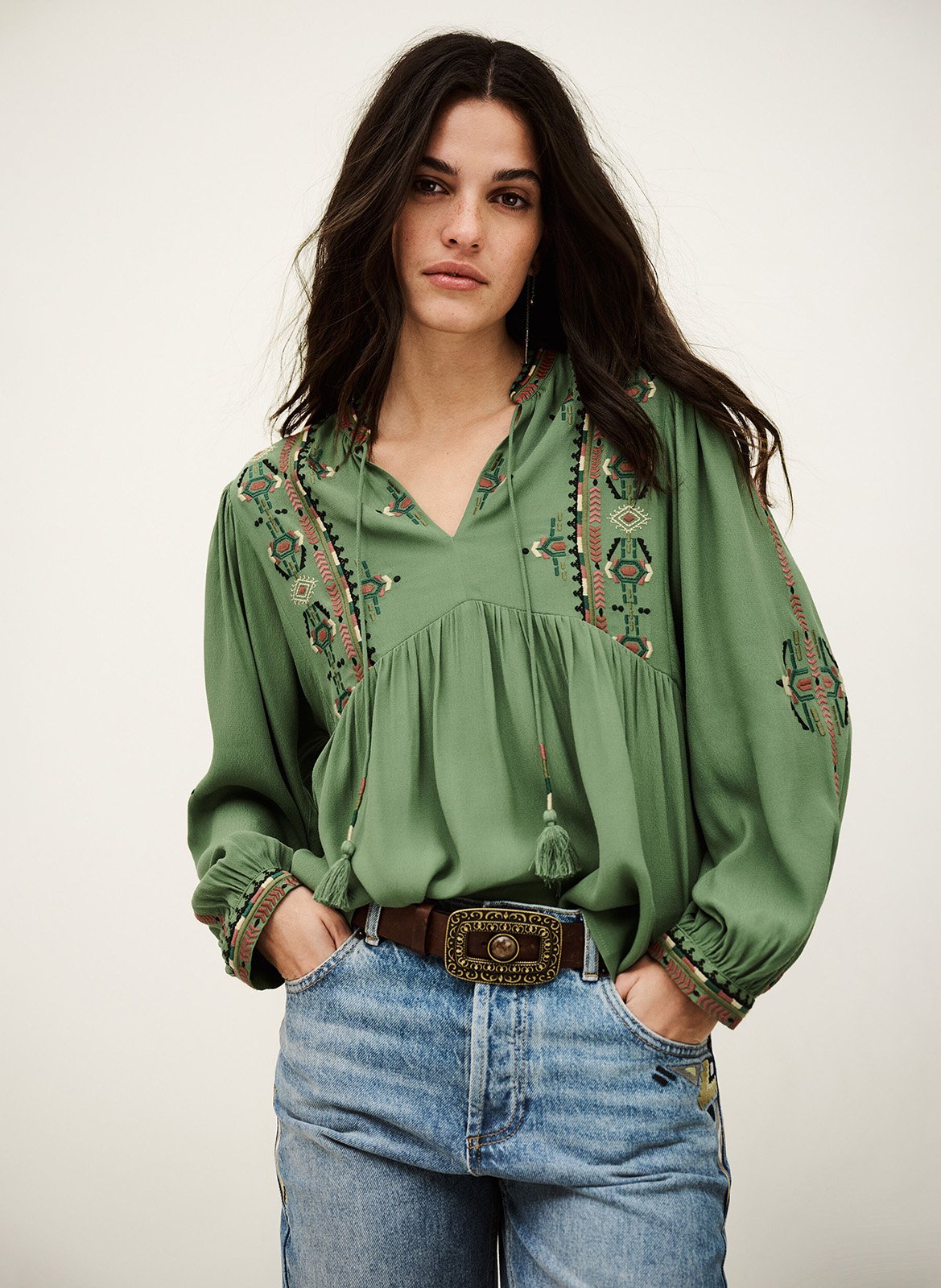 Blouse ample brodée tilt BA&SH Vert