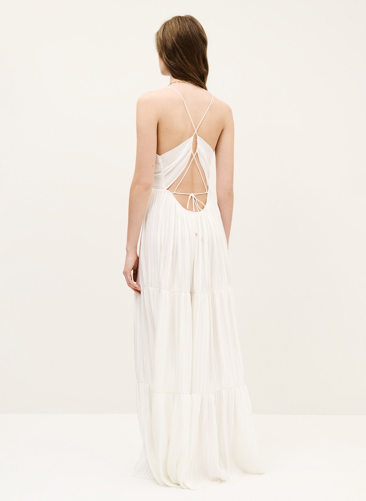 Robe longue col v plissée wasta BA&SH Blanc