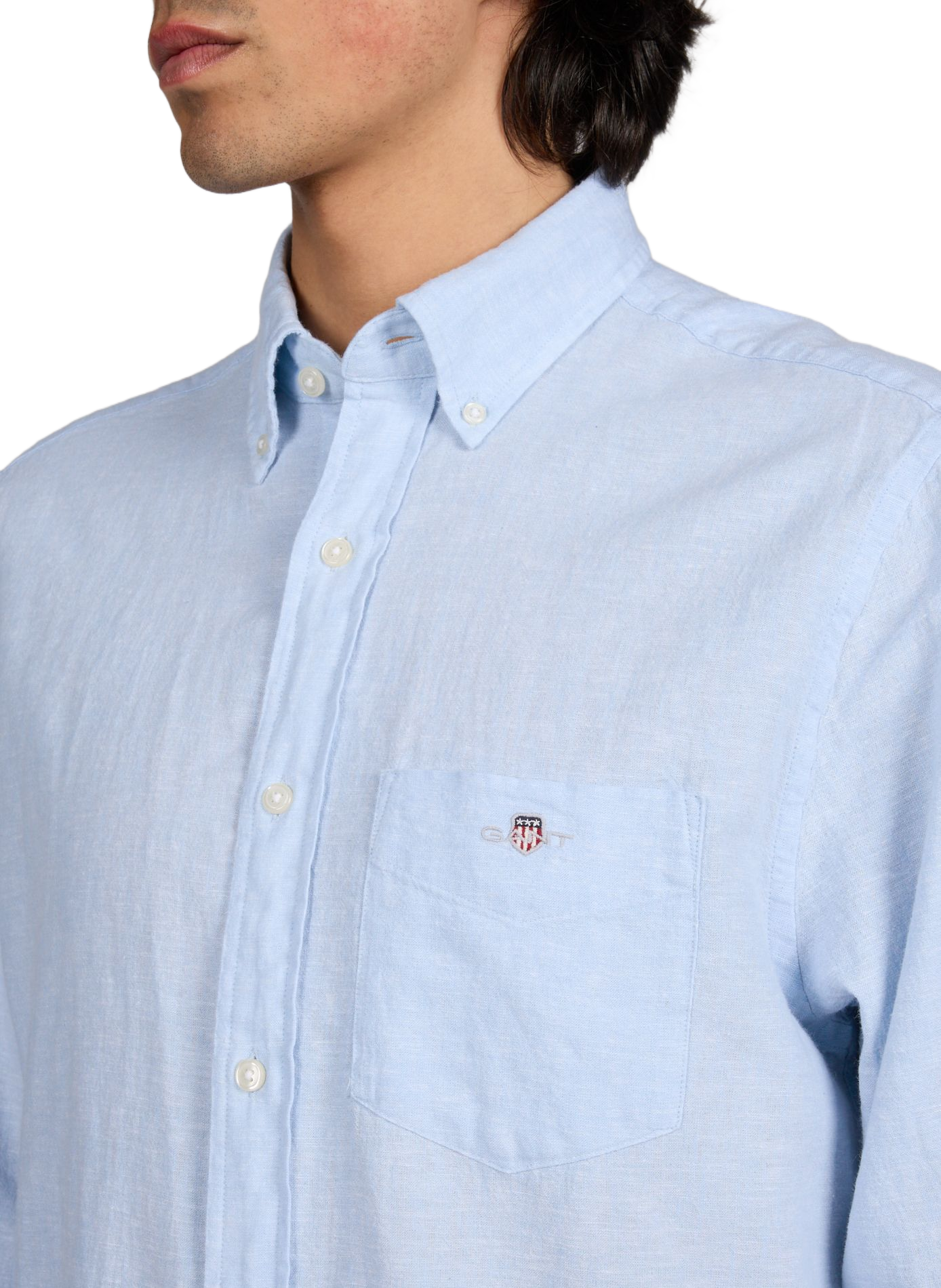 Chemise col américain en lin et coton GANT Bleu